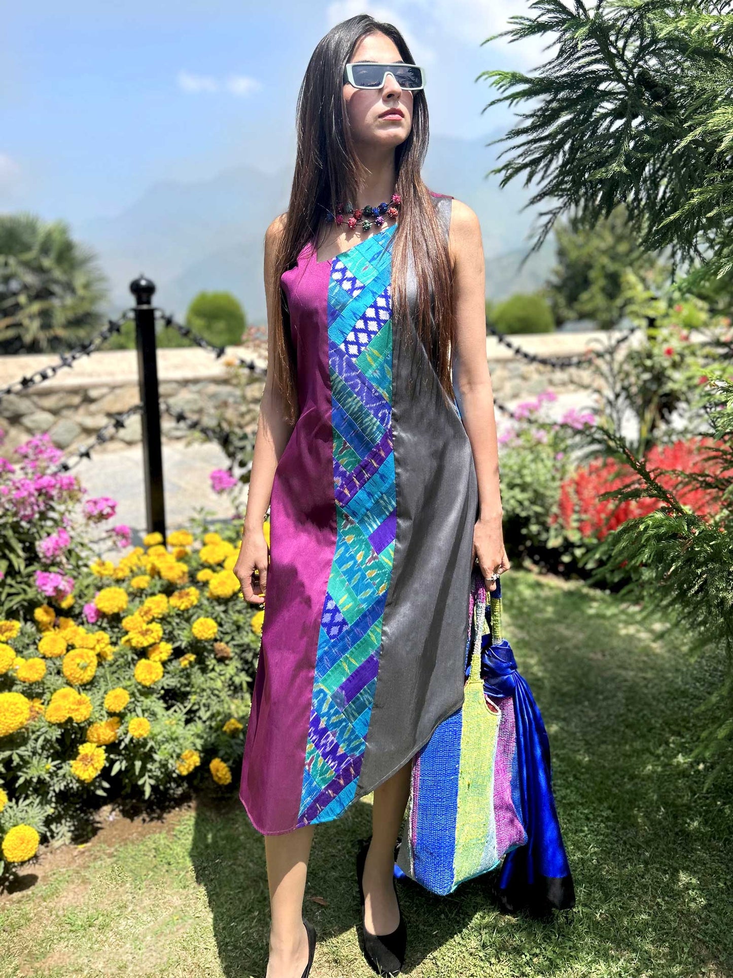 KINSLEY GORGEOUS KASHMIR PATOLA SILK PATCHWORK DRESS