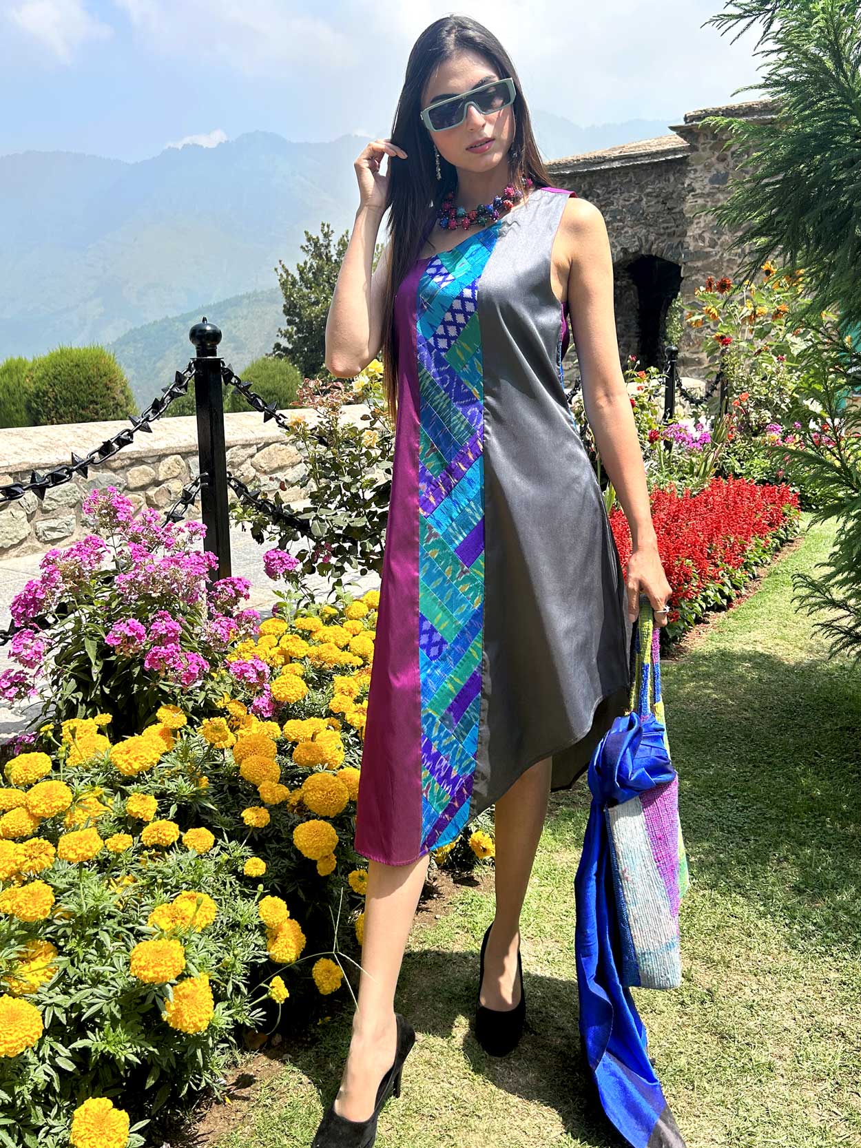 KINSLEY GORGEOUS KASHMIR PATOLA SILK PATCHWORK DRESS