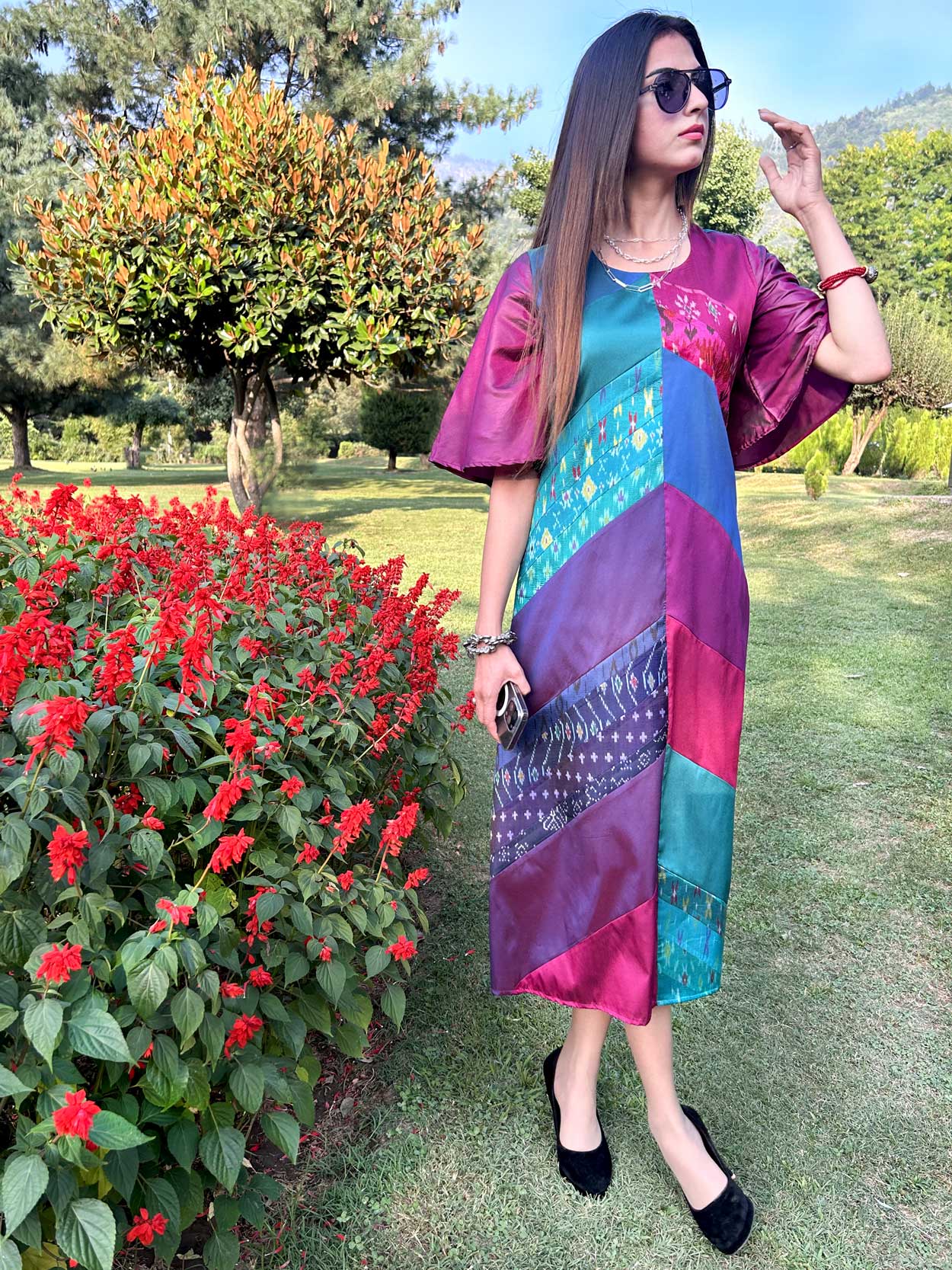 KARLY GORGEOUS KASHMIR PATOLA SILK PATCHWORK DRESS