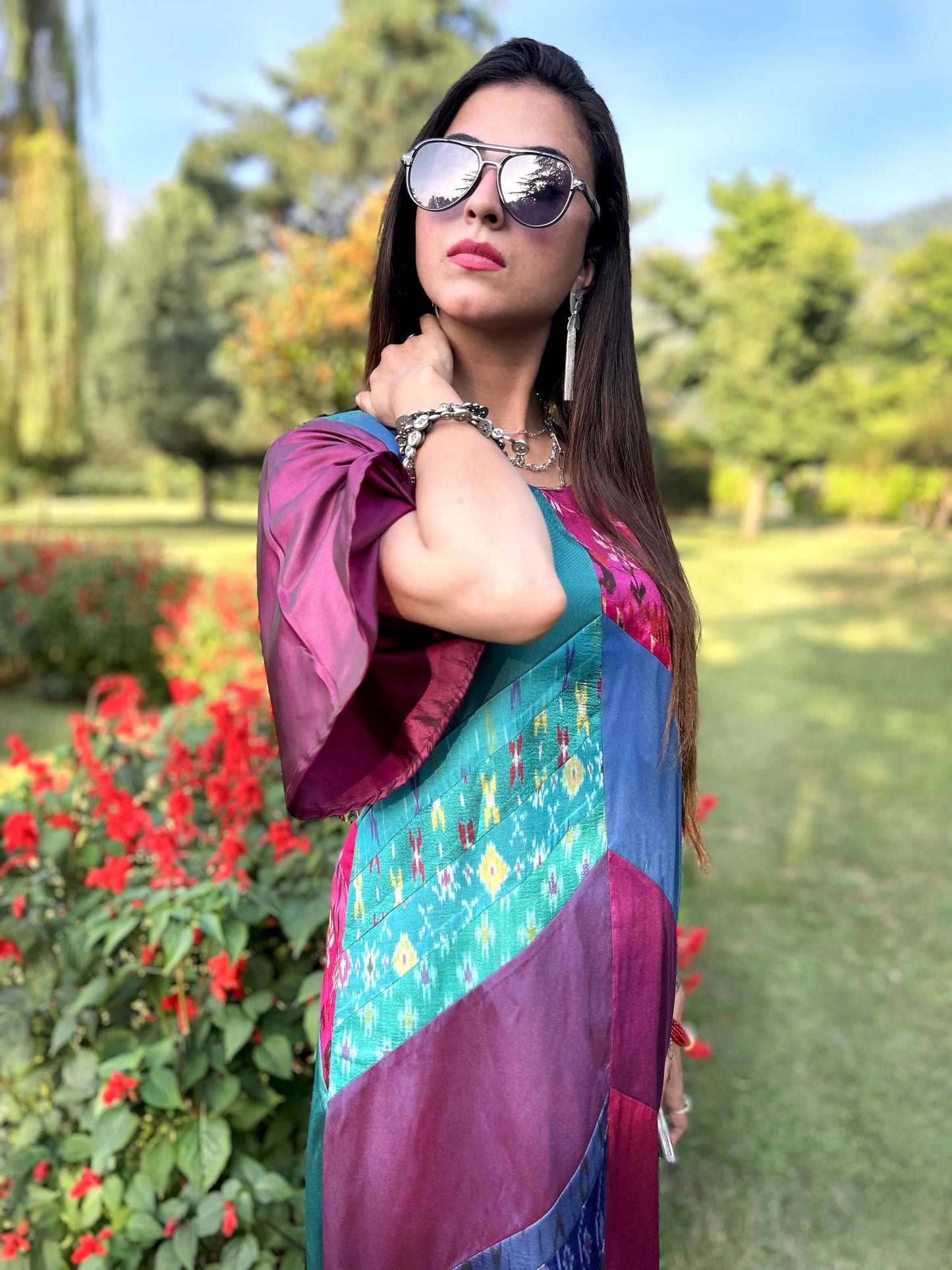 KARLY GORGEOUS KASHMIR PATOLA SILK PATCHWORK DRESS