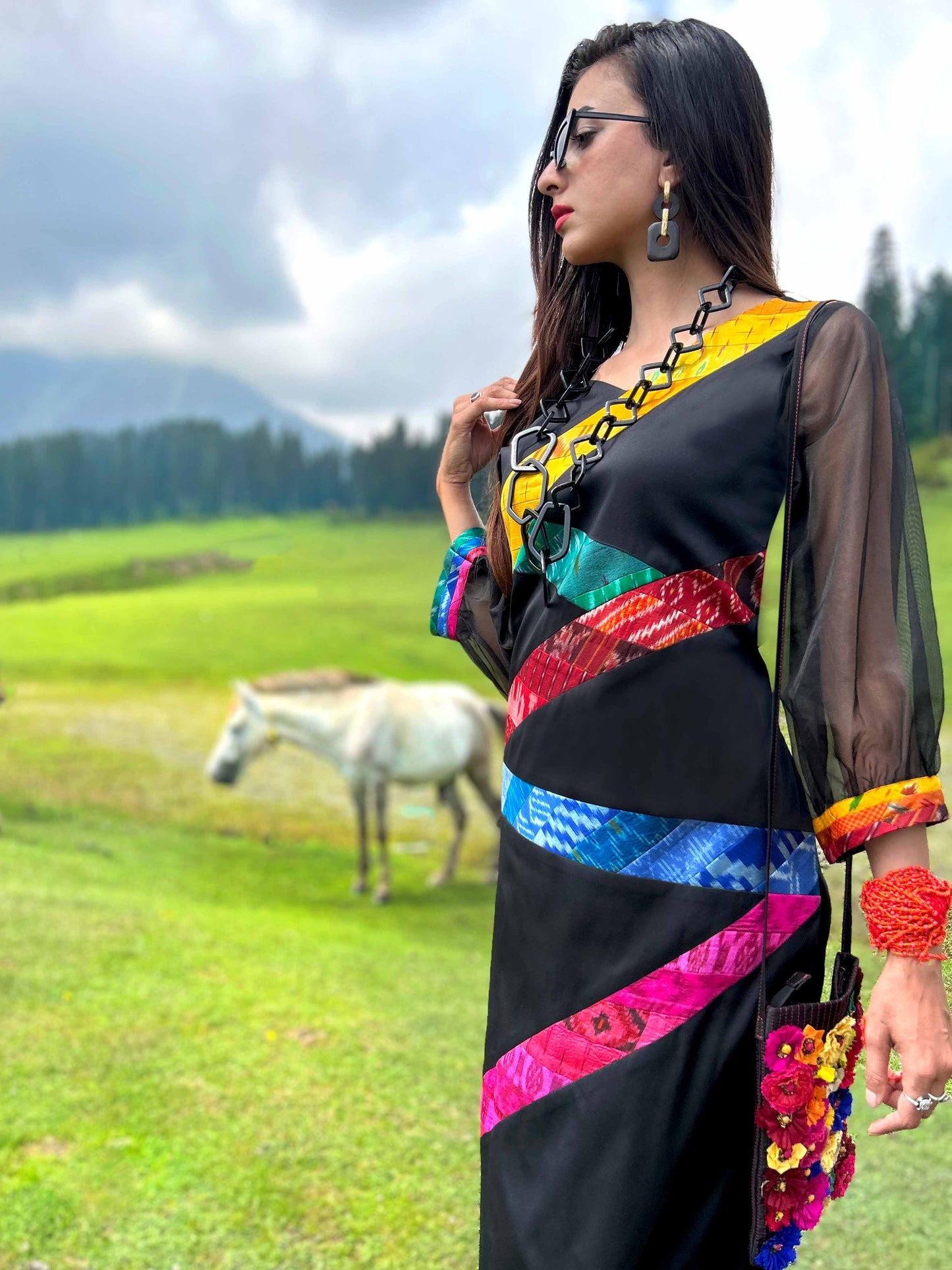KATALINA GORGEOUS KASHMIR PATOLA SILK PATCHWORK DRESS