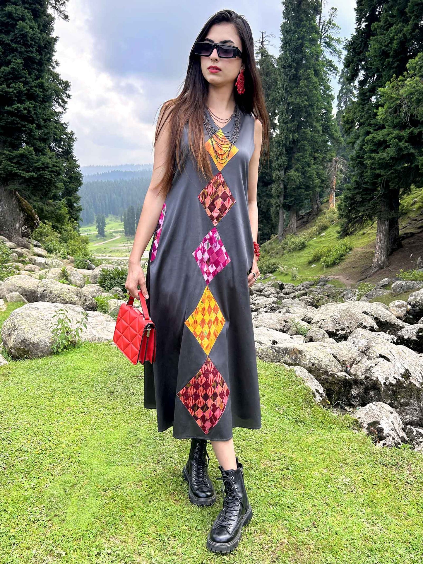 KYRA GORGEOUS KASHMIR PATOLA SILK PATCHWORK DRESS