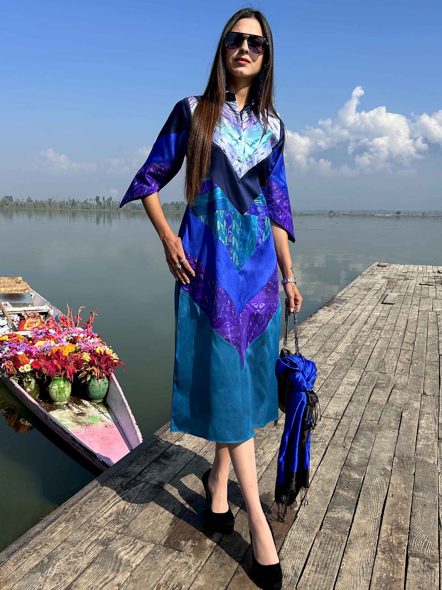 KENDRA GORGEOUS KASHMIR PATOLA SILK PATCHWORK DRESS