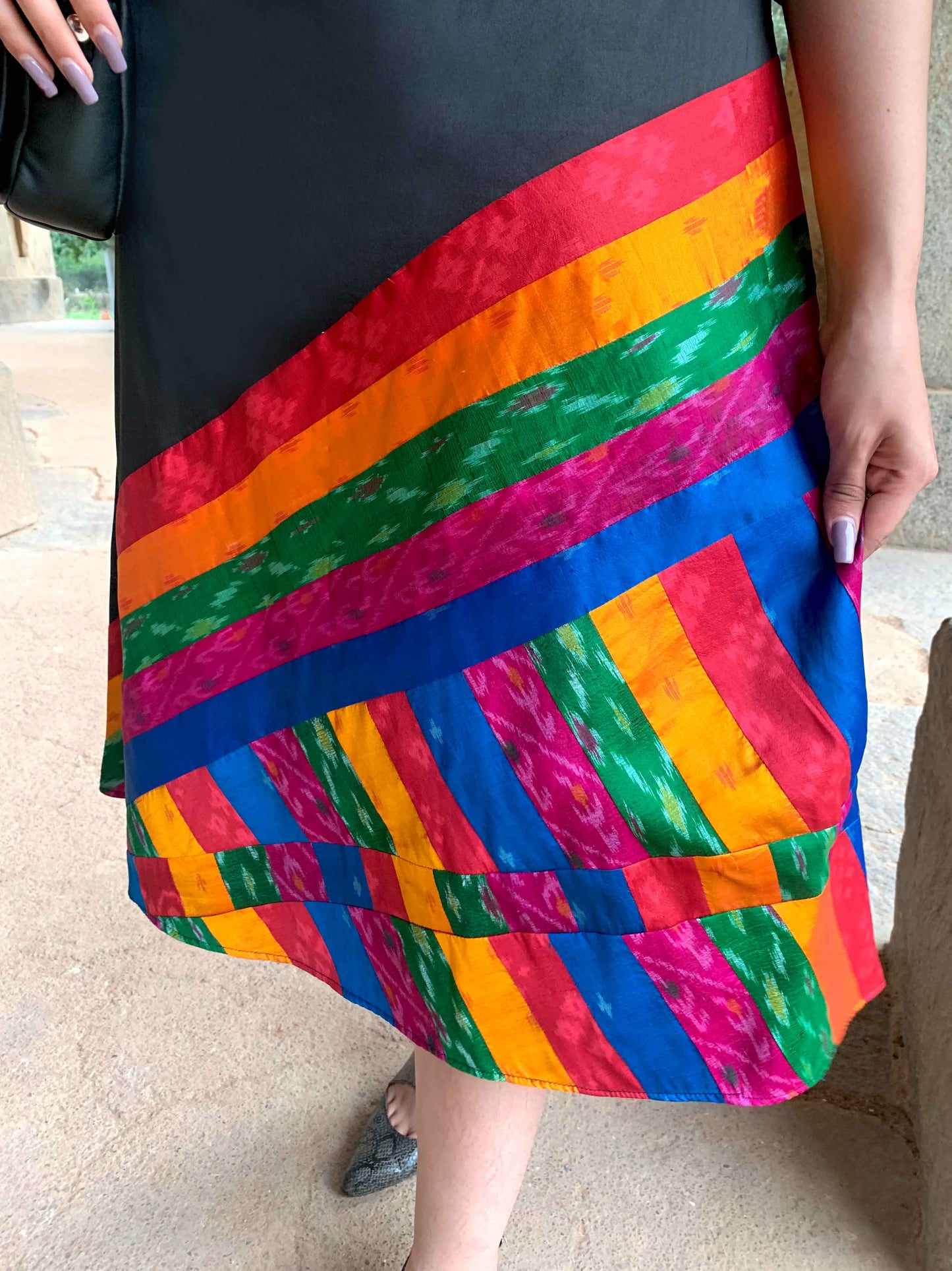 TANZIA TAFFETA TROVE PATOLA SILK PATCHWORK DRESS