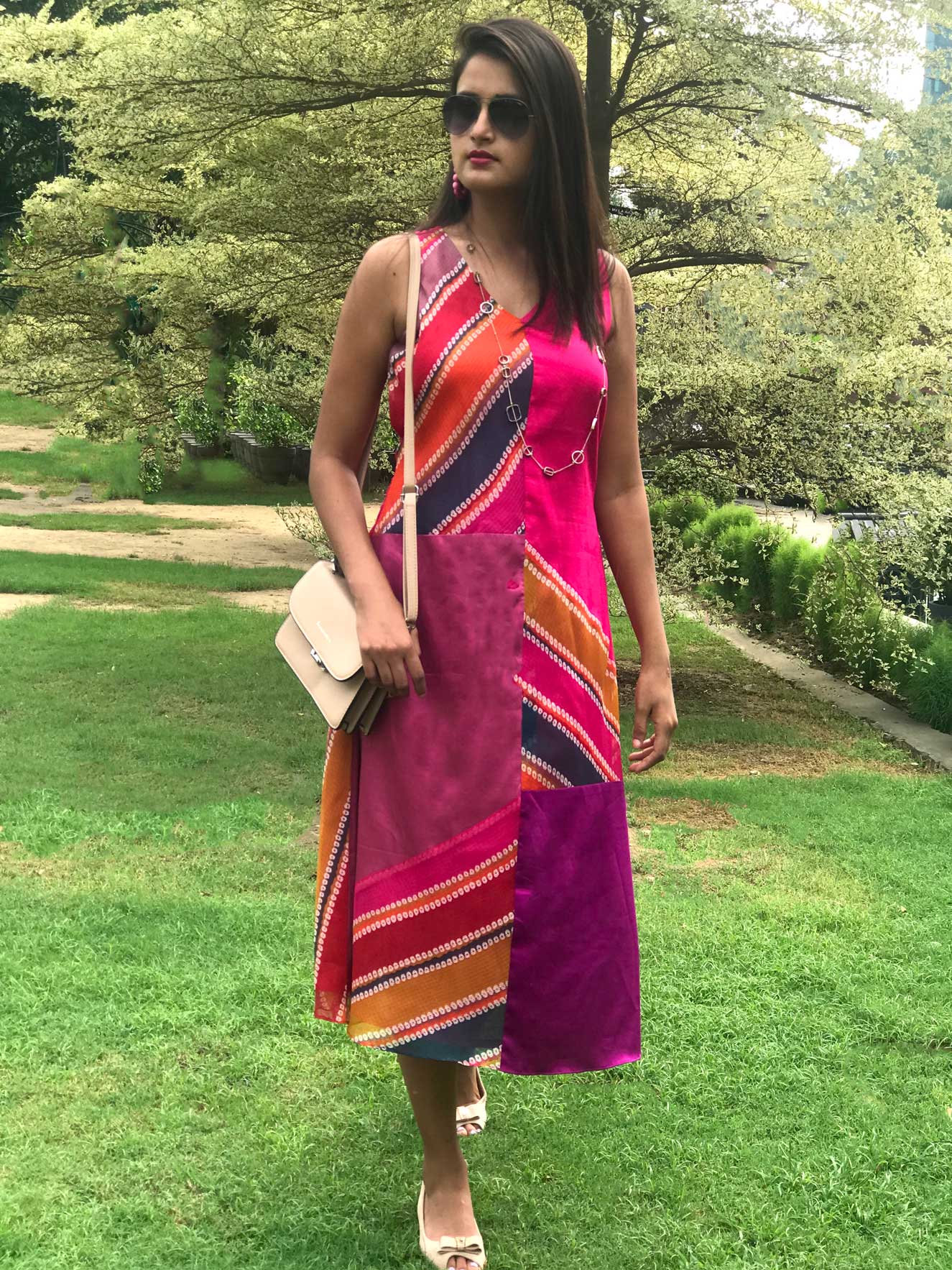SASHA SANTORINI STRIPES SILK KOTA DORIA DRESS