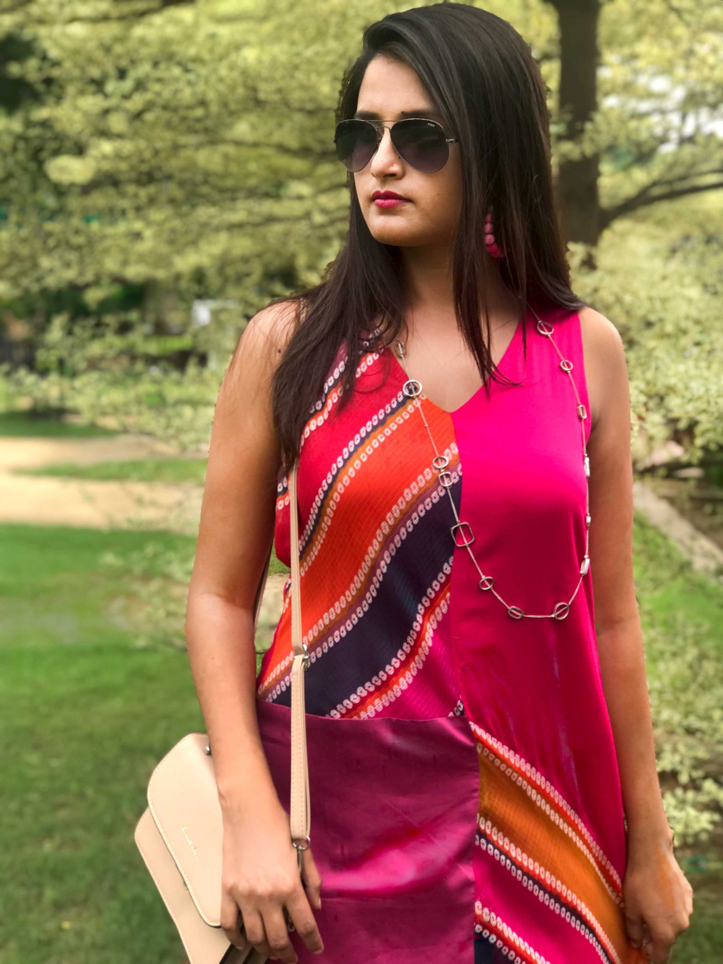 SASHA SANTORINI STRIPES SILK KOTA DORIA DRESS