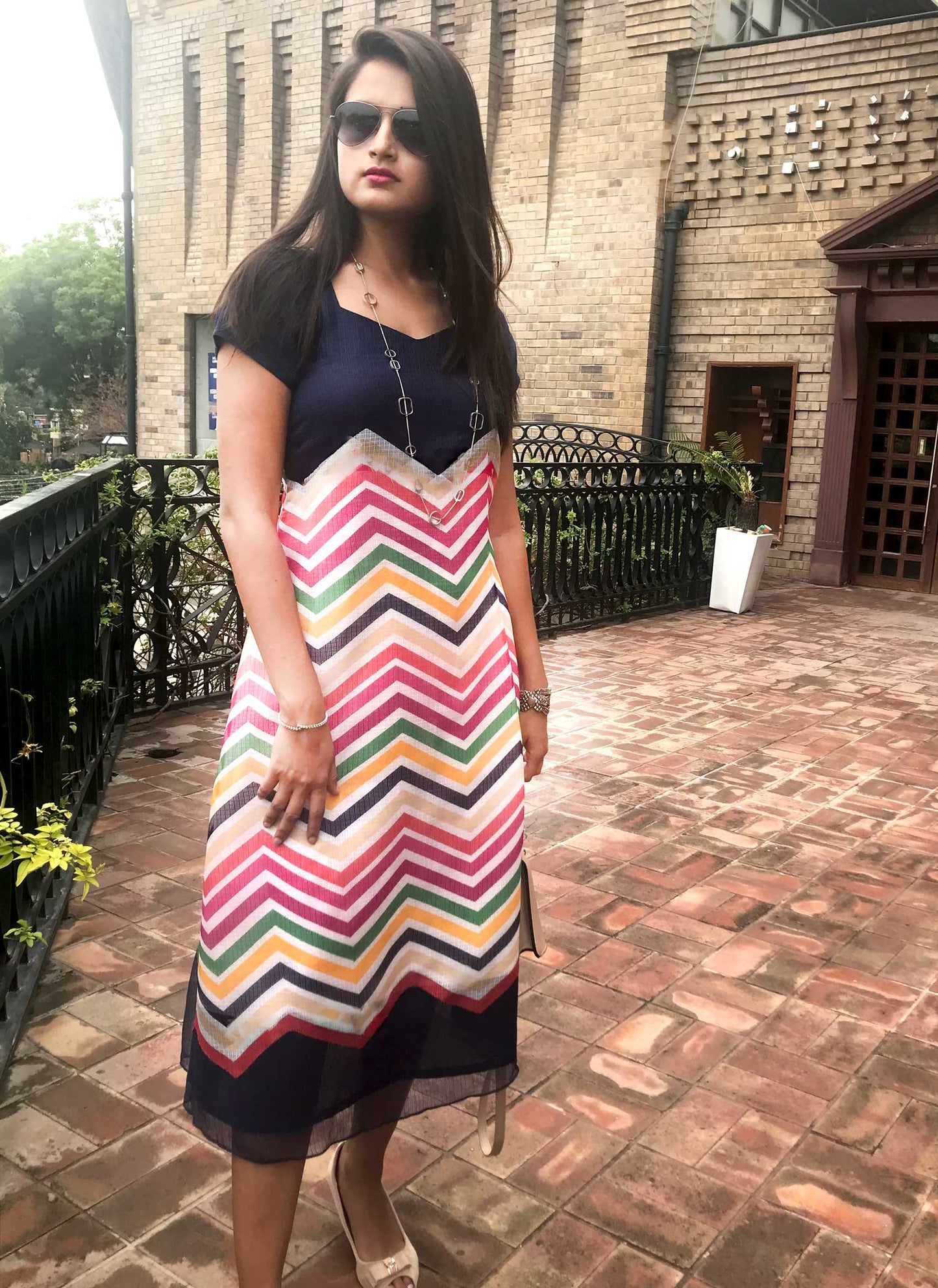 SUSAN SANTORINI STRIPES SILK KOTA DORIA DRESS