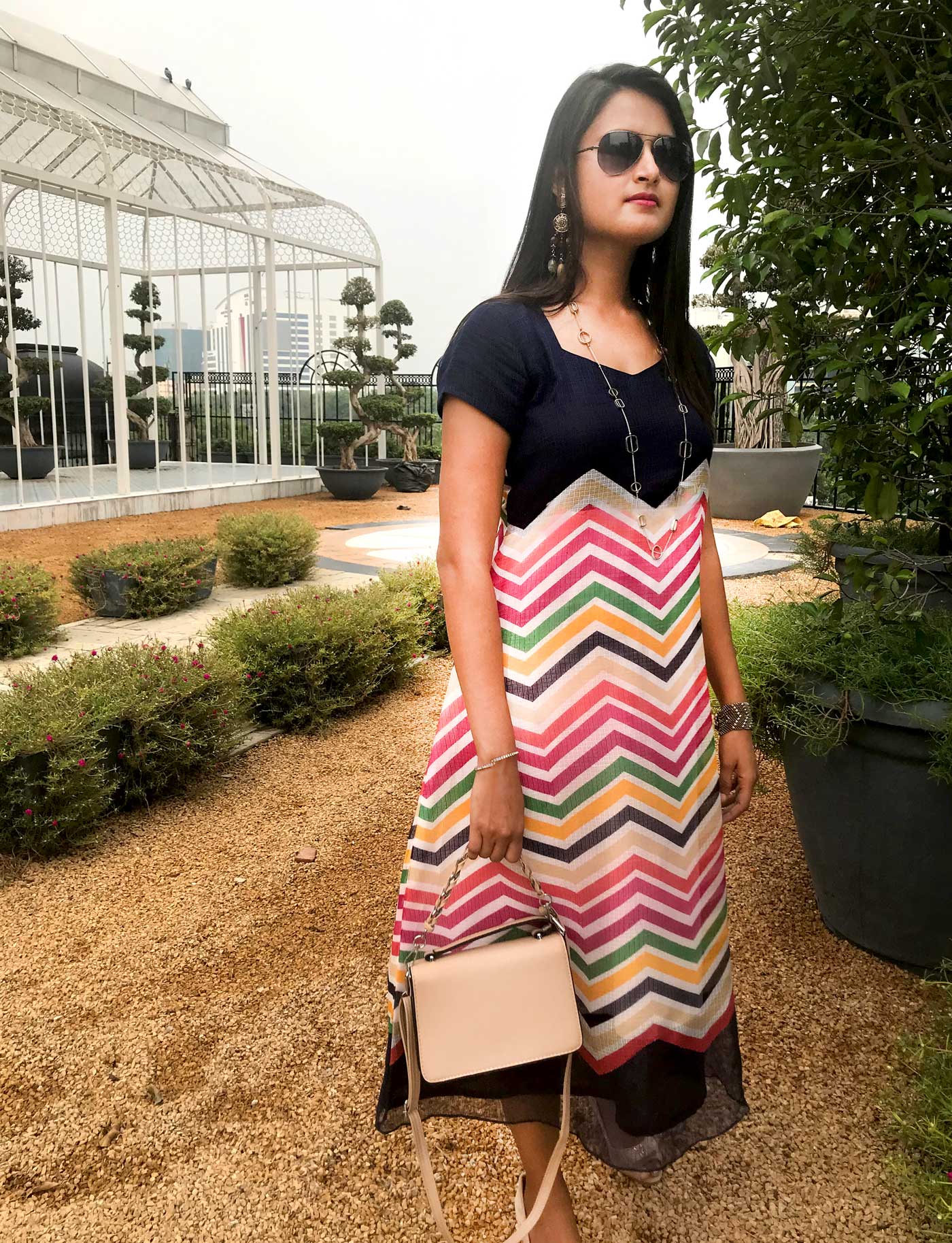SUSAN SANTORINI STRIPES SILK KOTA DORIA DRESS