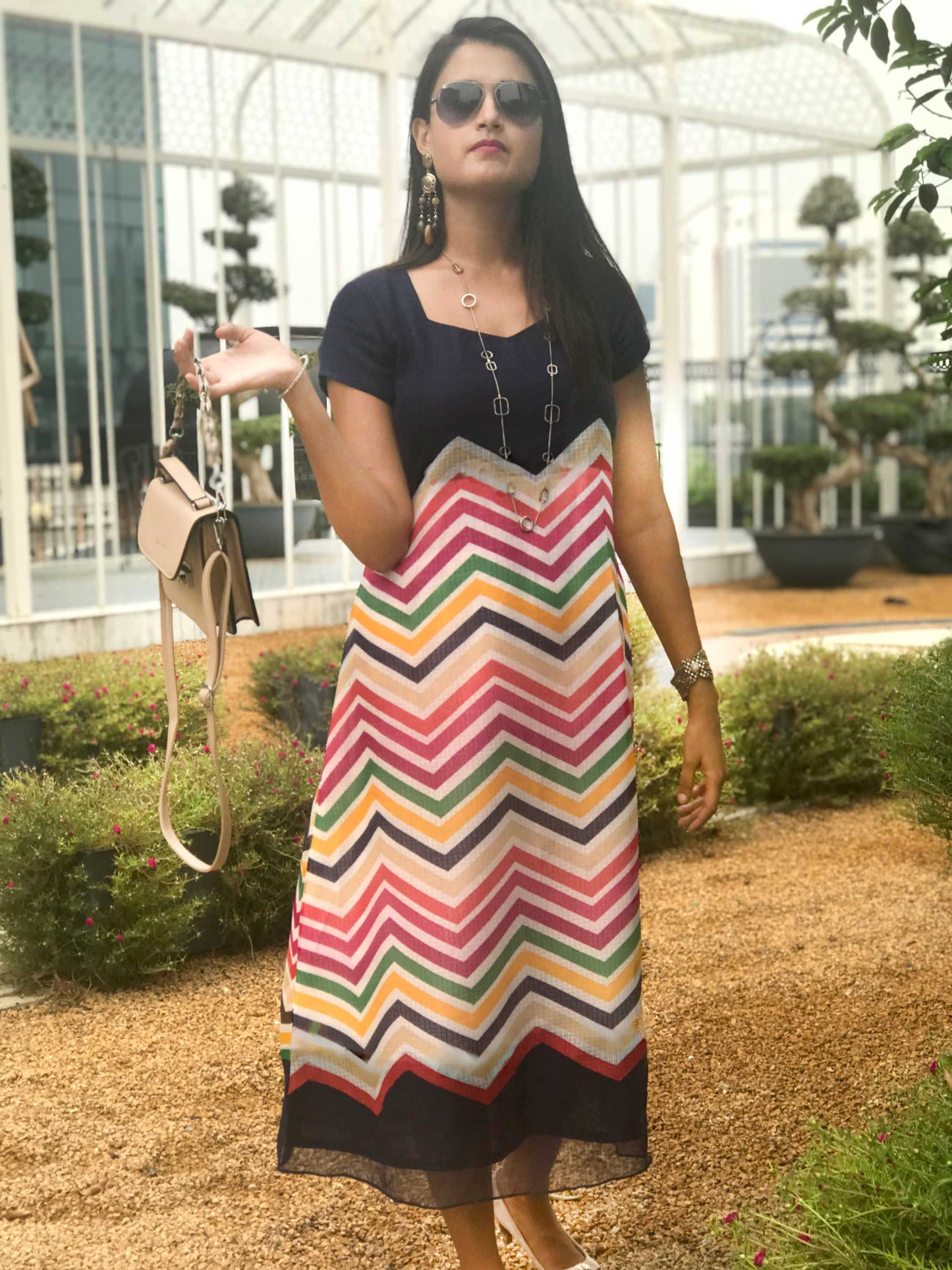 SUSAN SANTORINI STRIPES SILK KOTA DORIA DRESS