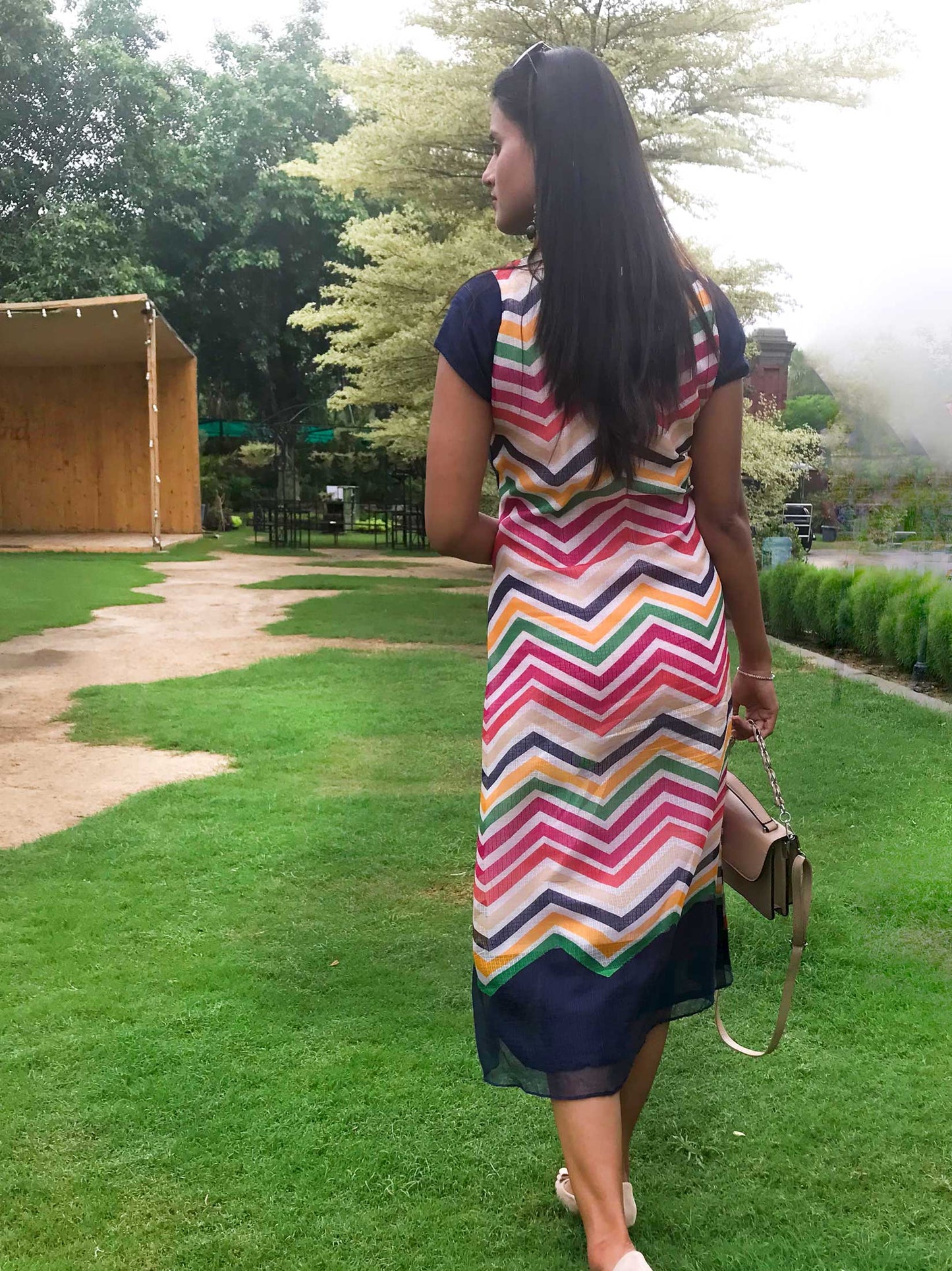 SUSAN SANTORINI STRIPES SILK KOTA DORIA DRESS