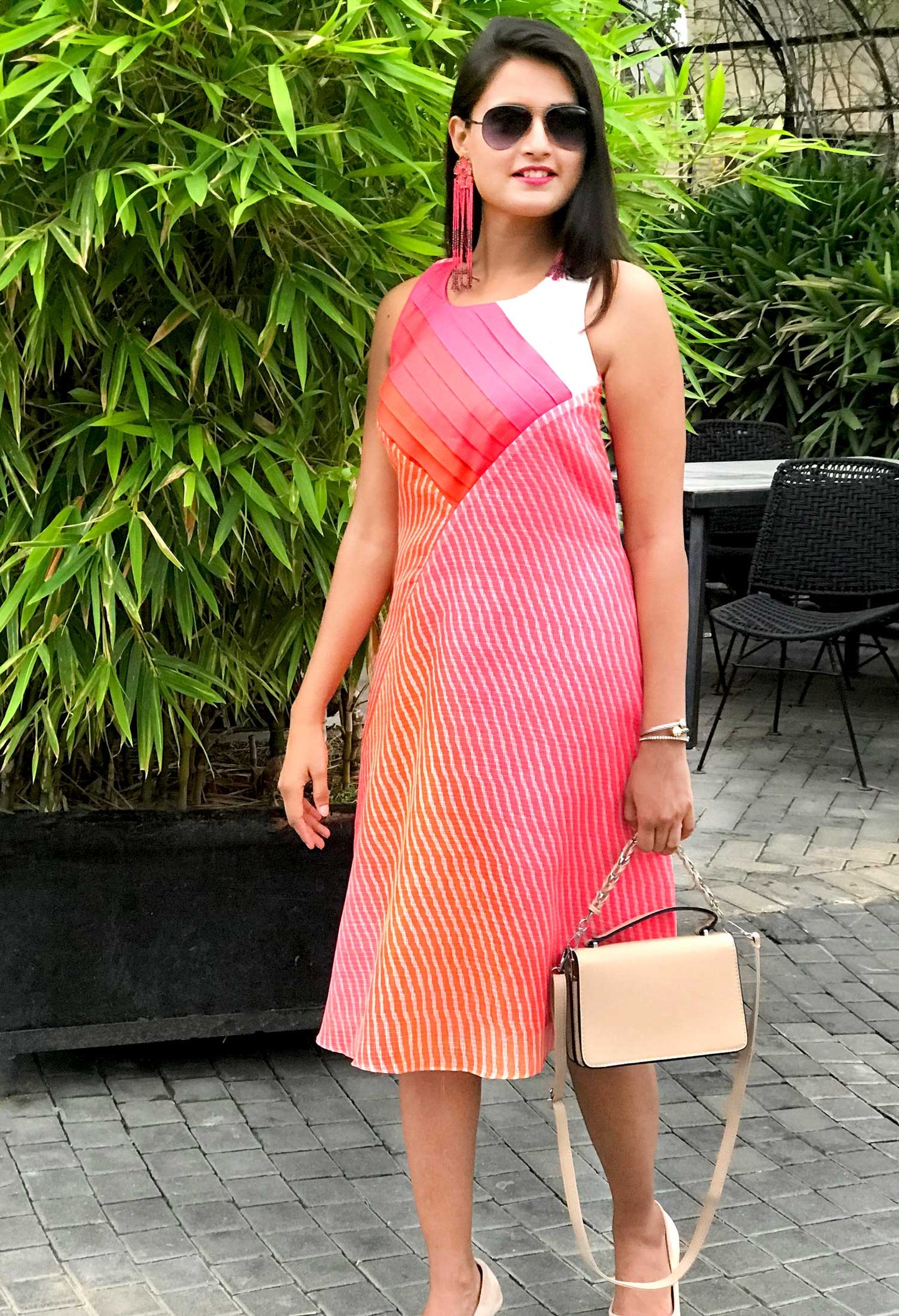 SIERRA SANTORINI STRIPES SILK KOTA DORIA DRESS