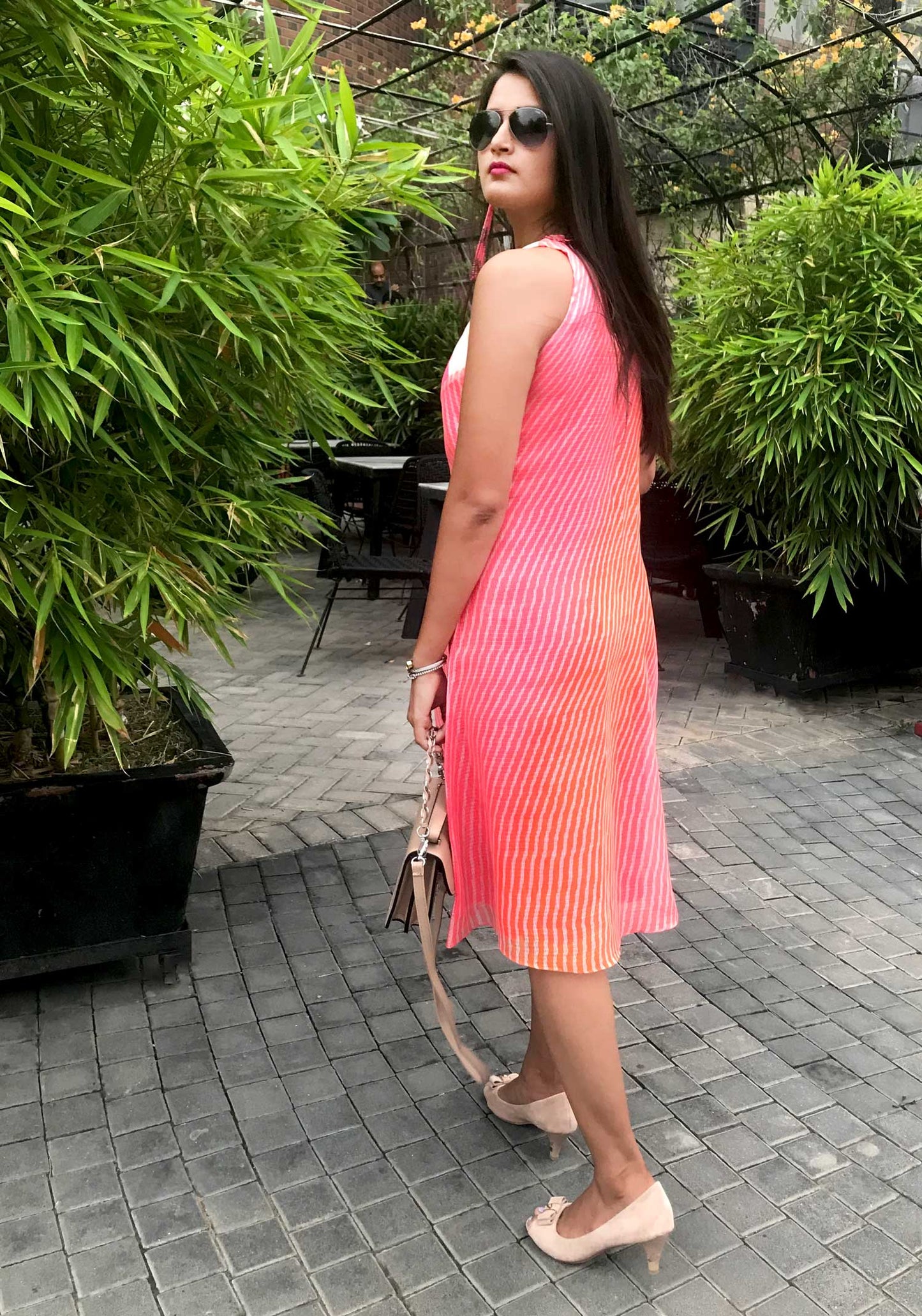 SIERRA SANTORINI STRIPES SILK KOTA DORIA DRESS