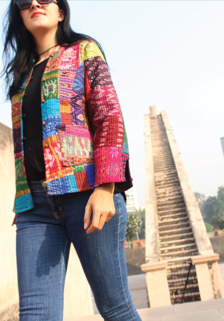HACHI PATOLA SILK PATCHWORK REVERSIBLE QUILTED JACKET