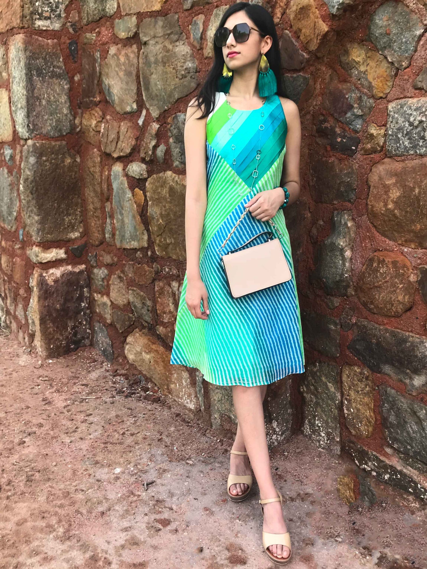 STELLA SANTORINI STRIPES SILK KOTA DORIA DRESS