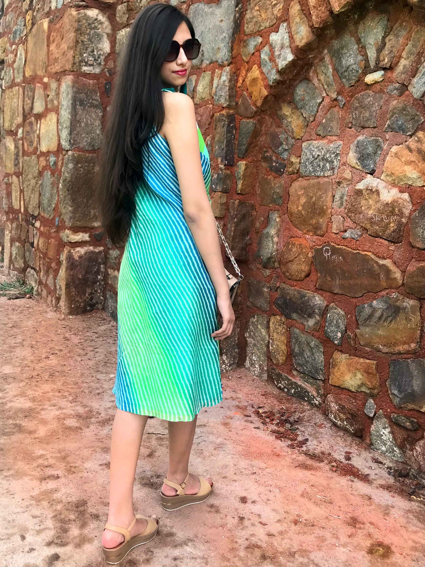 STELLA SANTORINI STRIPES SILK KOTA DORIA DRESS
