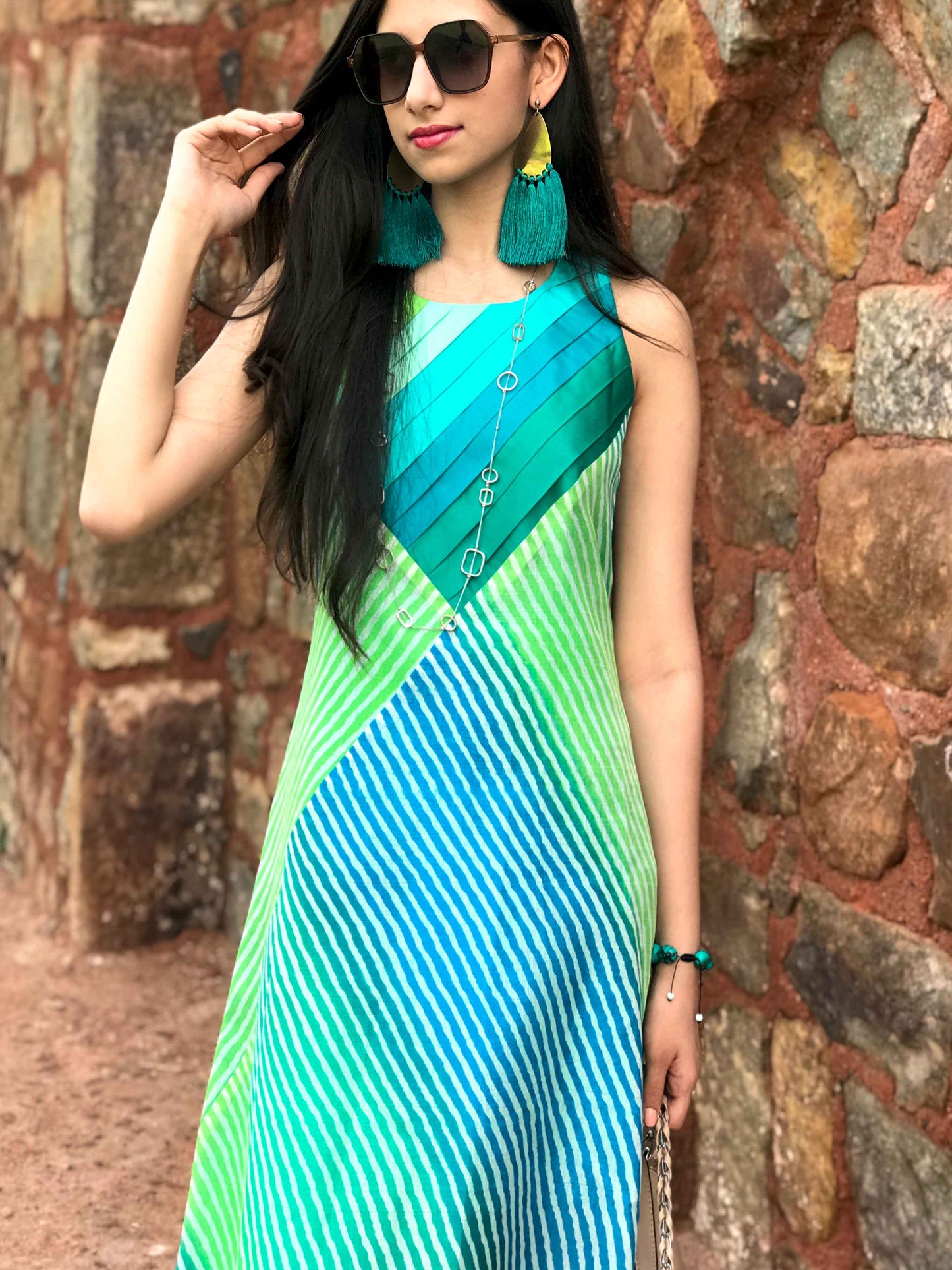 STELLA SANTORINI STRIPES SILK KOTA DORIA DRESS