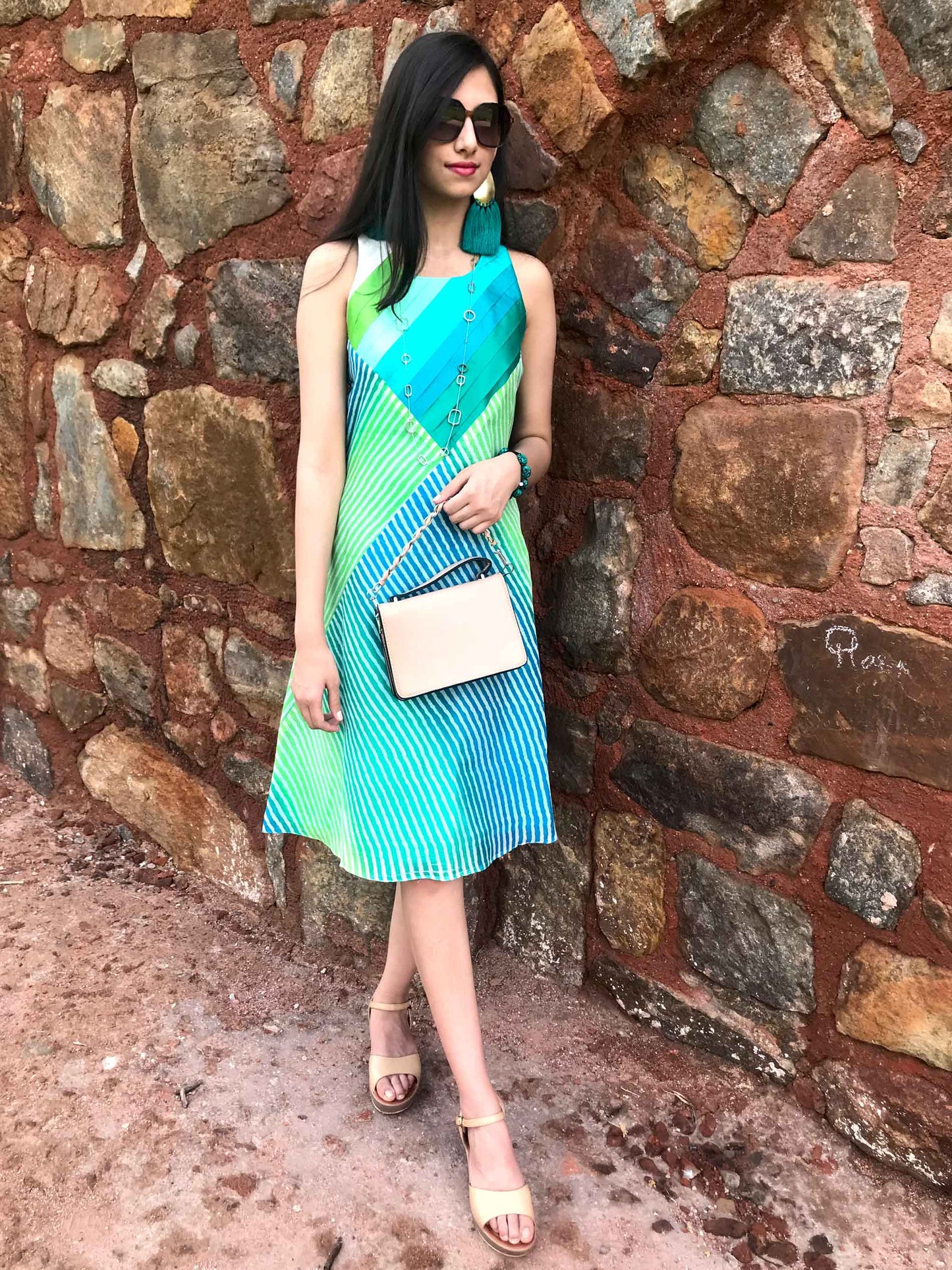STELLA SANTORINI STRIPES SILK KOTA DORIA DRESS