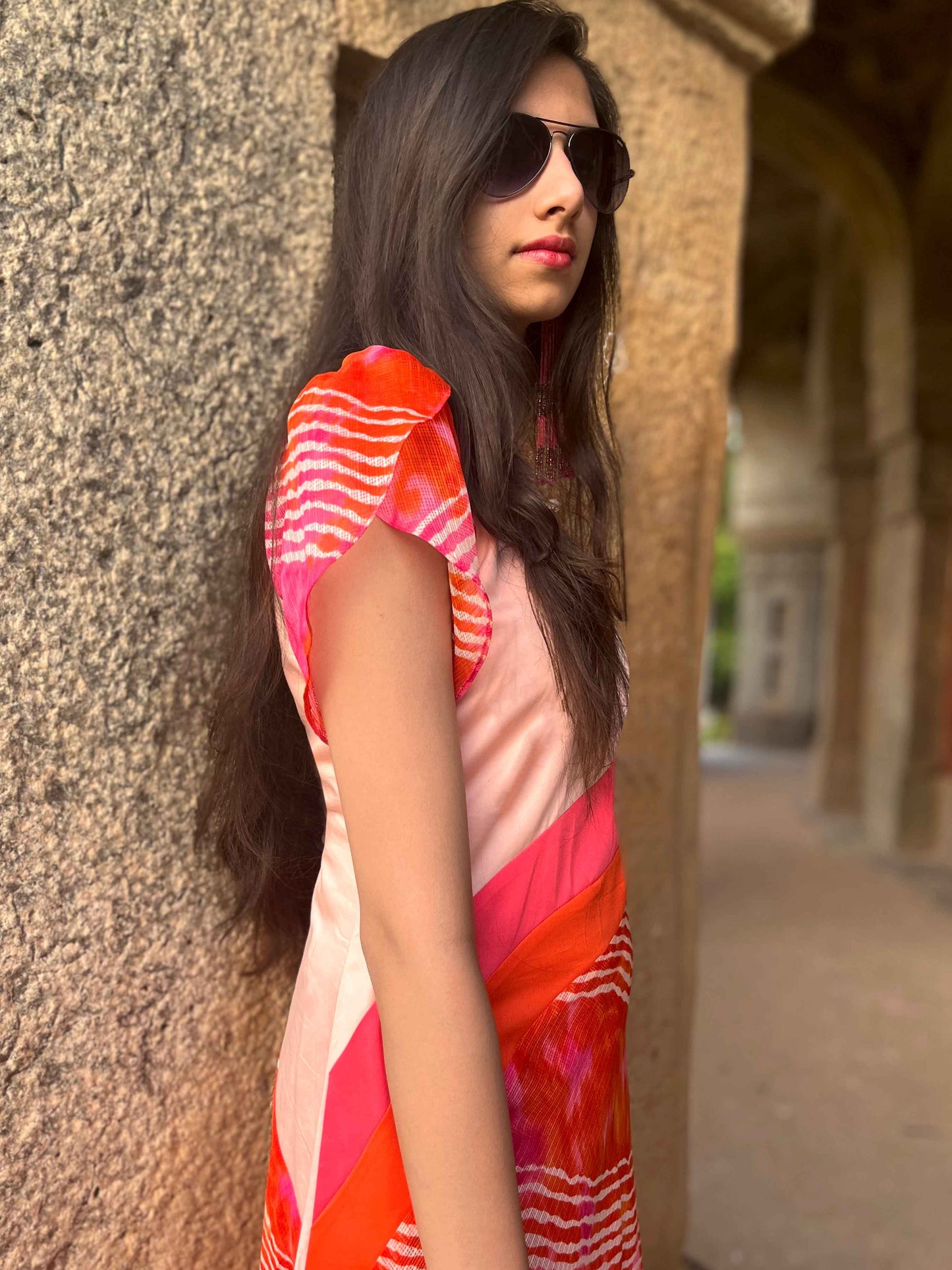 SARAH SANTORINI STRIPES SILK KOTA DORIA DRESS