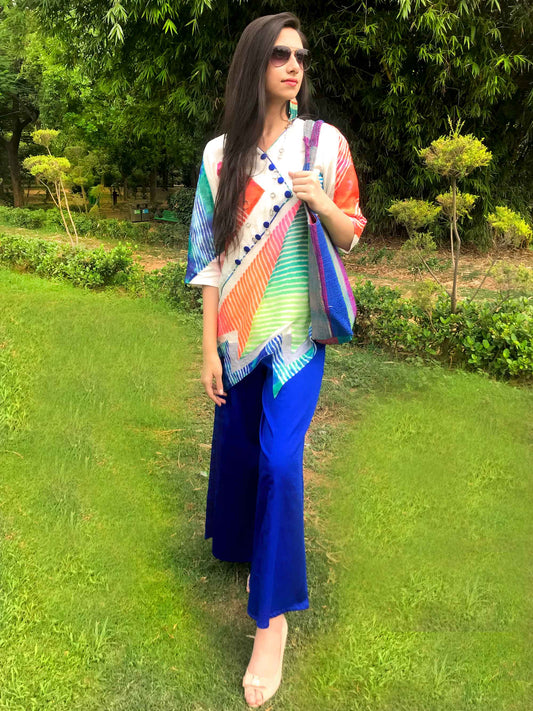 SAMANTHA SANTORINI STRIPES SILK KOTA DORIA TUNIC