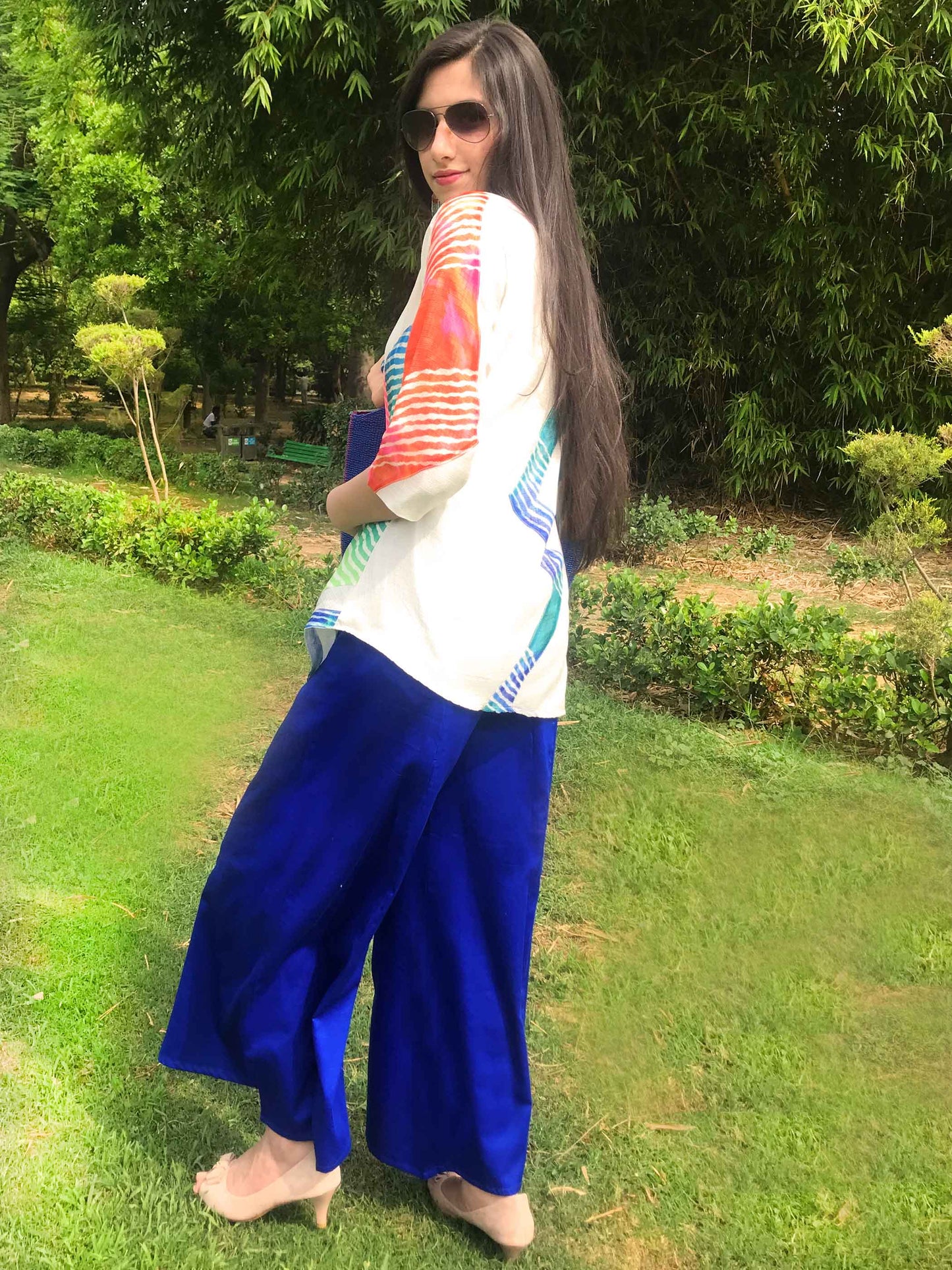 SAMANTHA SANTORINI STRIPES SILK KOTA DORIA TUNIC