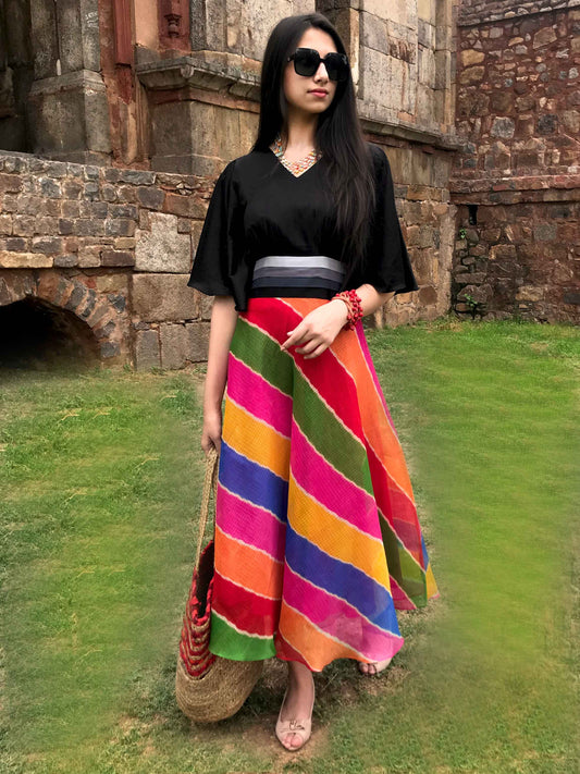 SOPHIE SANTORINI STRIPES SILK KOTA DORIA LONG DRESS