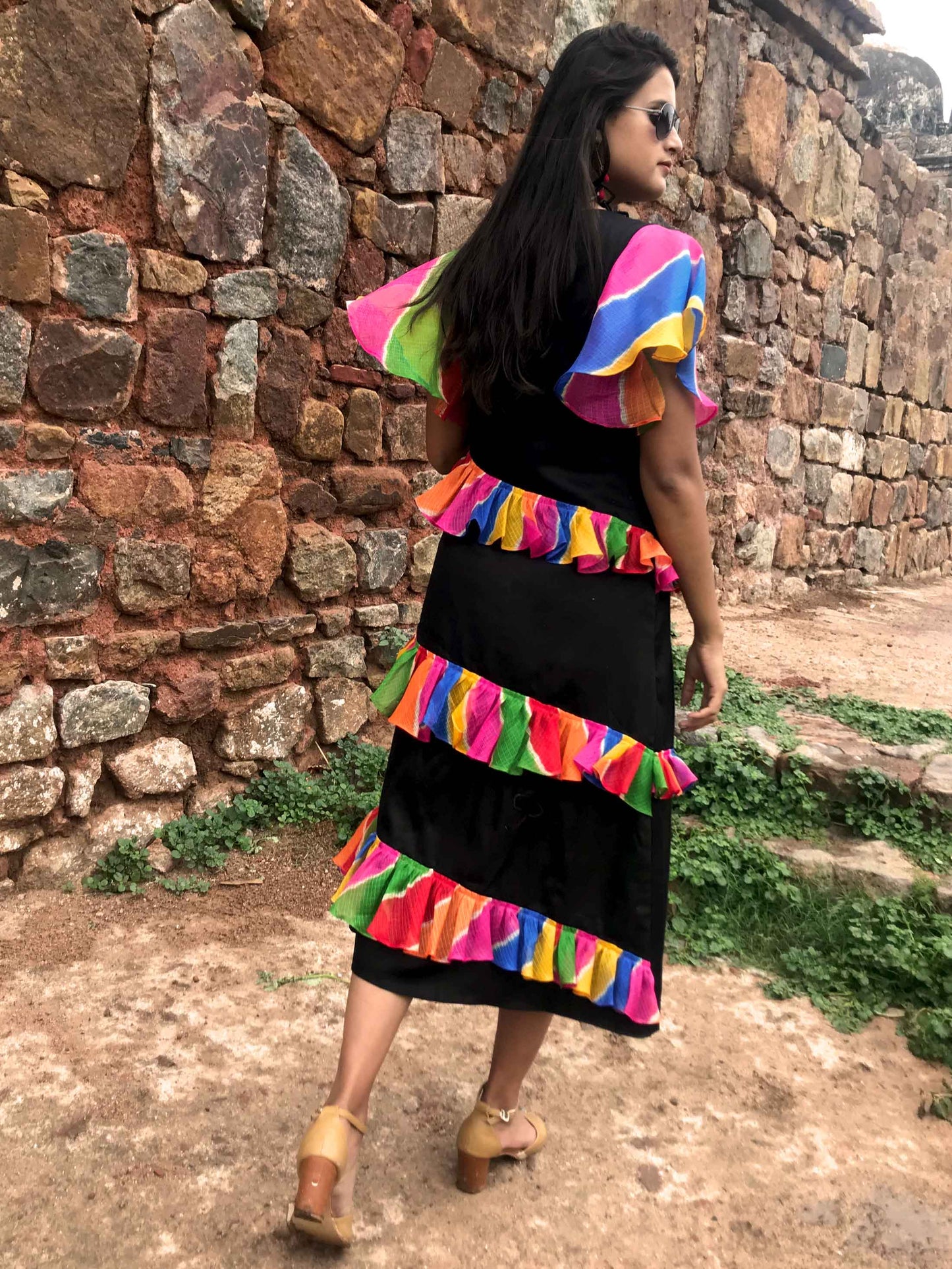 SCARLET SANTORINI STRIPES SILK KOTA DORIA DRESS