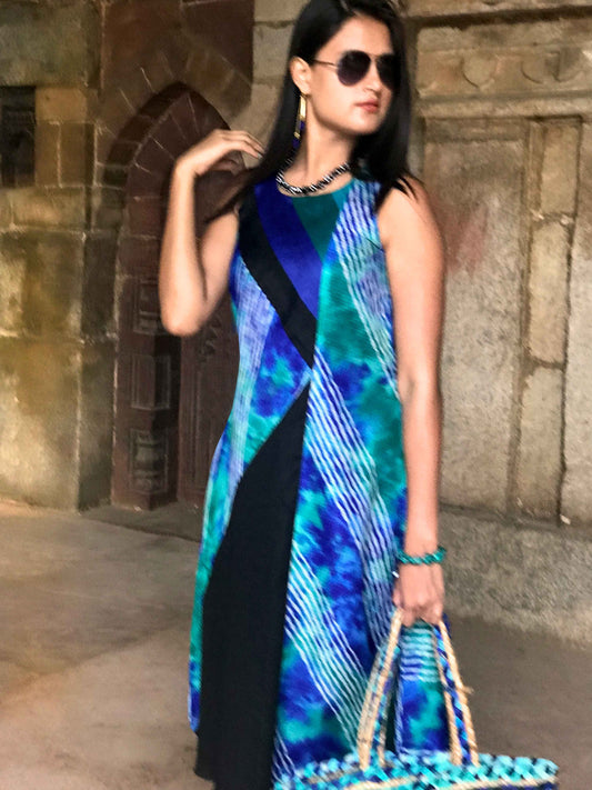 SHIRLEY SANTORINI STRIPES SILK KOTA DORIA DRESS