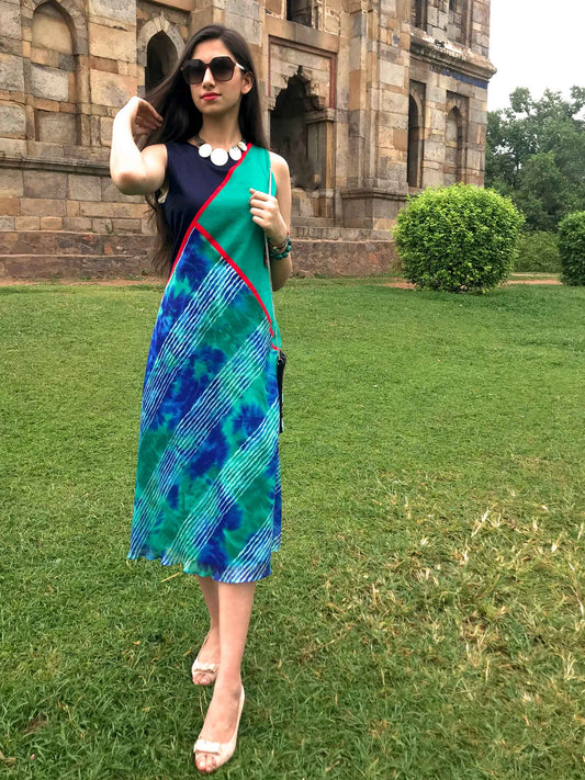 SIDNEY SANTORINI STRIPES SILK KOTA DORIA DRESS