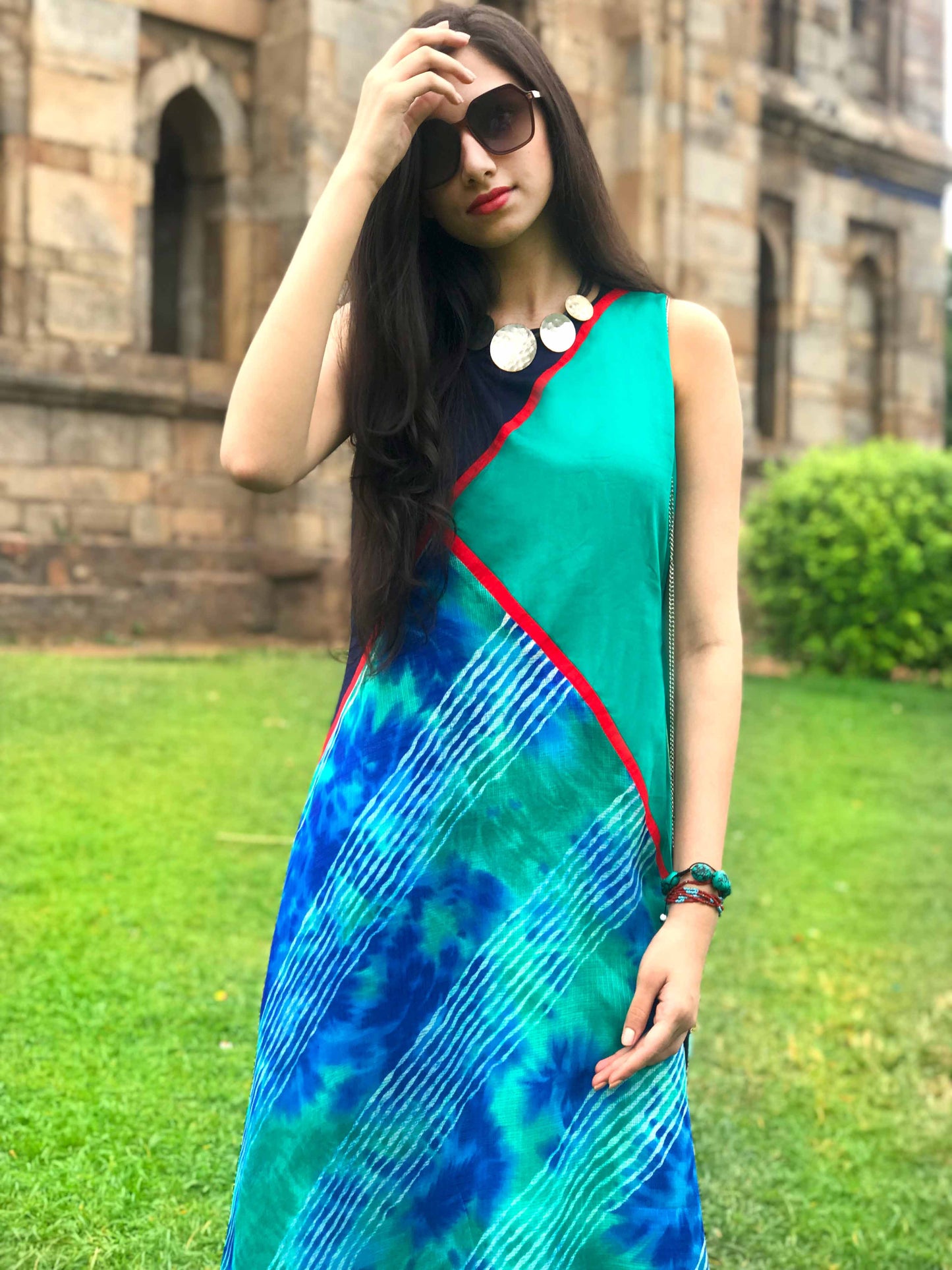 SIDNEY SANTORINI STRIPES SILK KOTA DORIA DRESS