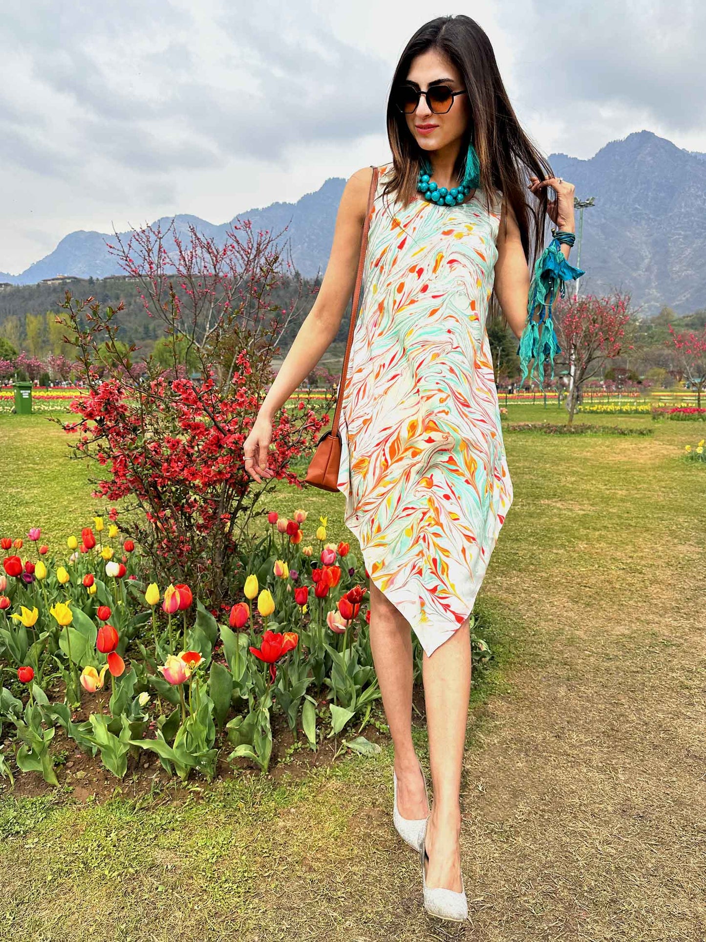 LUCINDA GORGEOUS KASHMIR WATER MARBLED PURE SILK DRESS