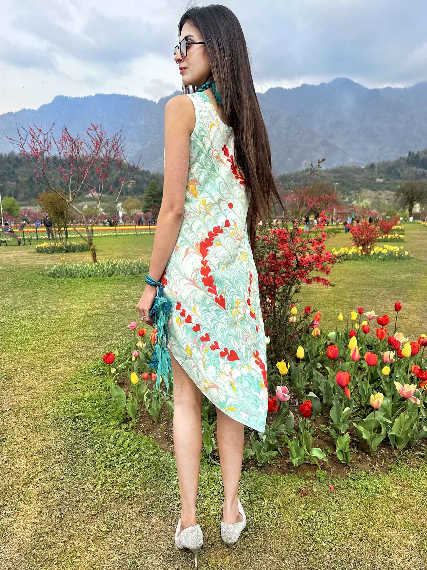 LUCINDA GORGEOUS KASHMIR WATER MARBLED PURE SILK DRESS