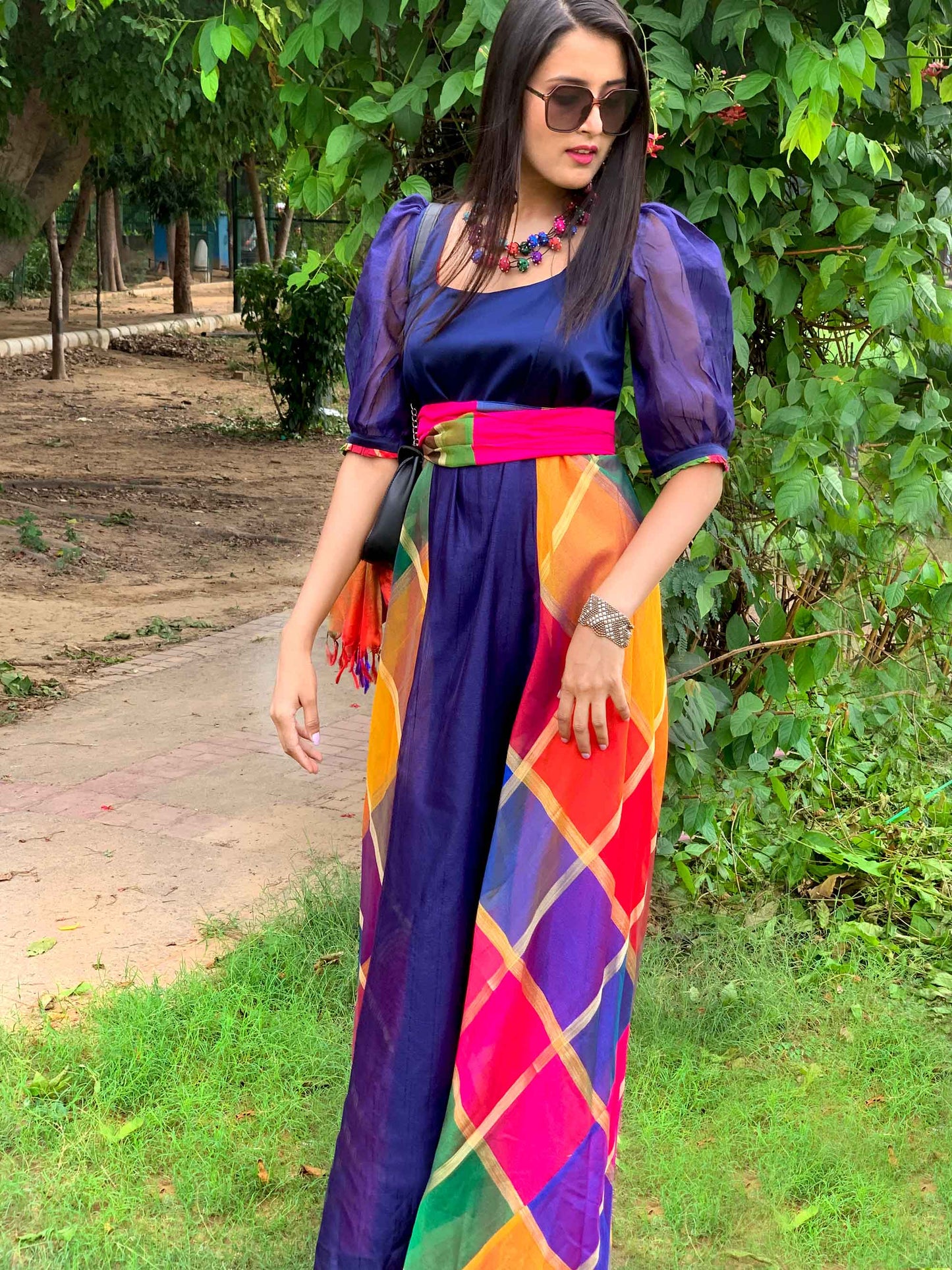 FAUNA FESTIVE FLAMBOYANCE SILK KOTA DORIA DRESS