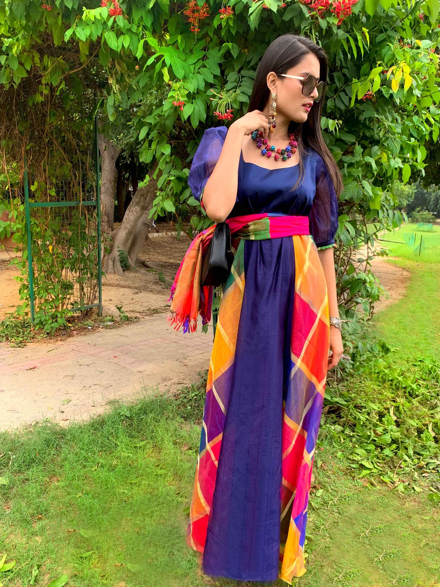FAUNA FESTIVE FLAMBOYANCE SILK KOTA DORIA DRESS