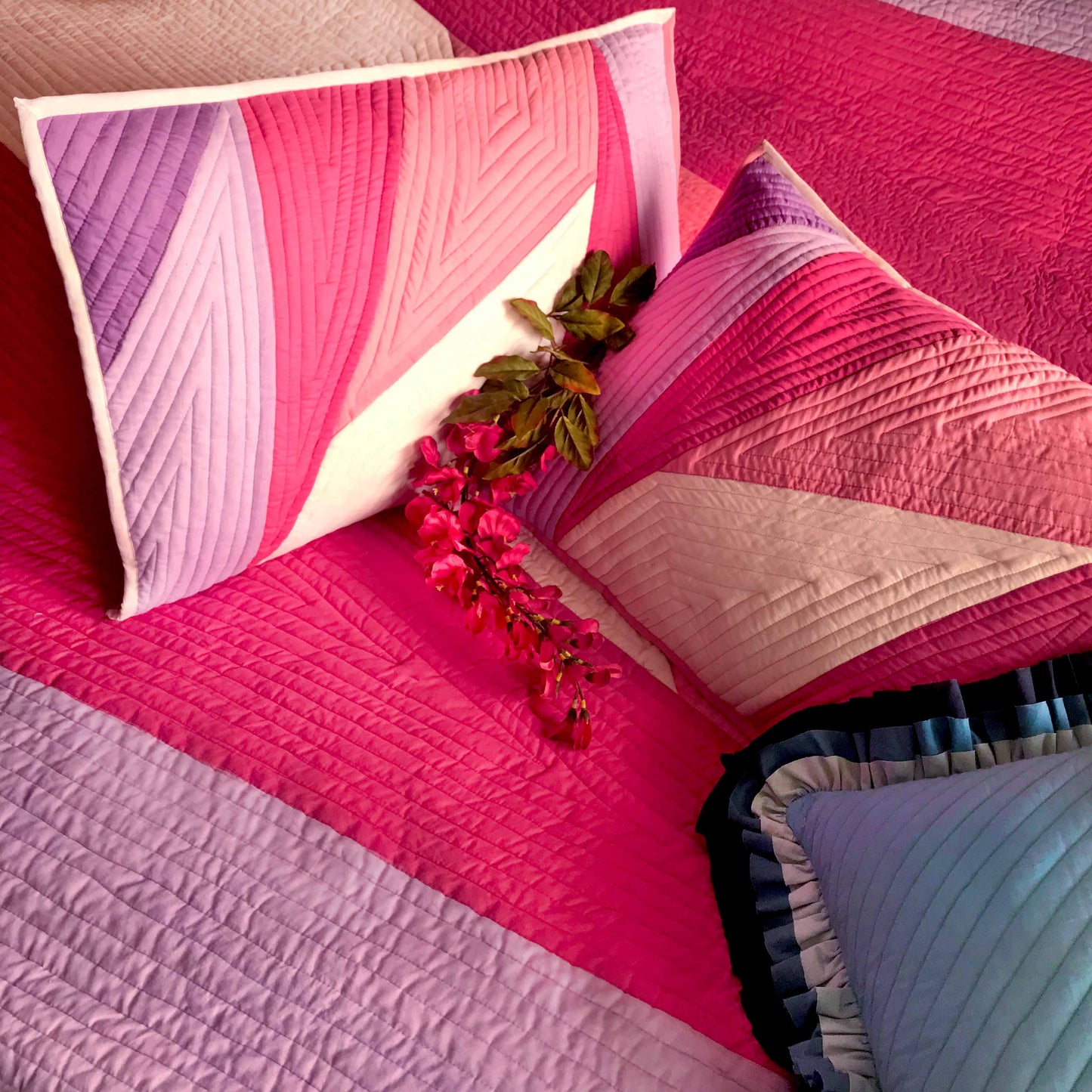 KENDRA COPENHAGEN MELANGE PATCHWORK QUILTED BEDCOVER SET