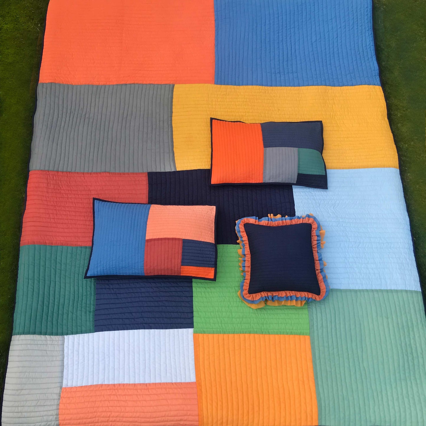 KINSLEY COPENHAGEN MELANGE PATCHWORK QUILTED BEDCOVER SET