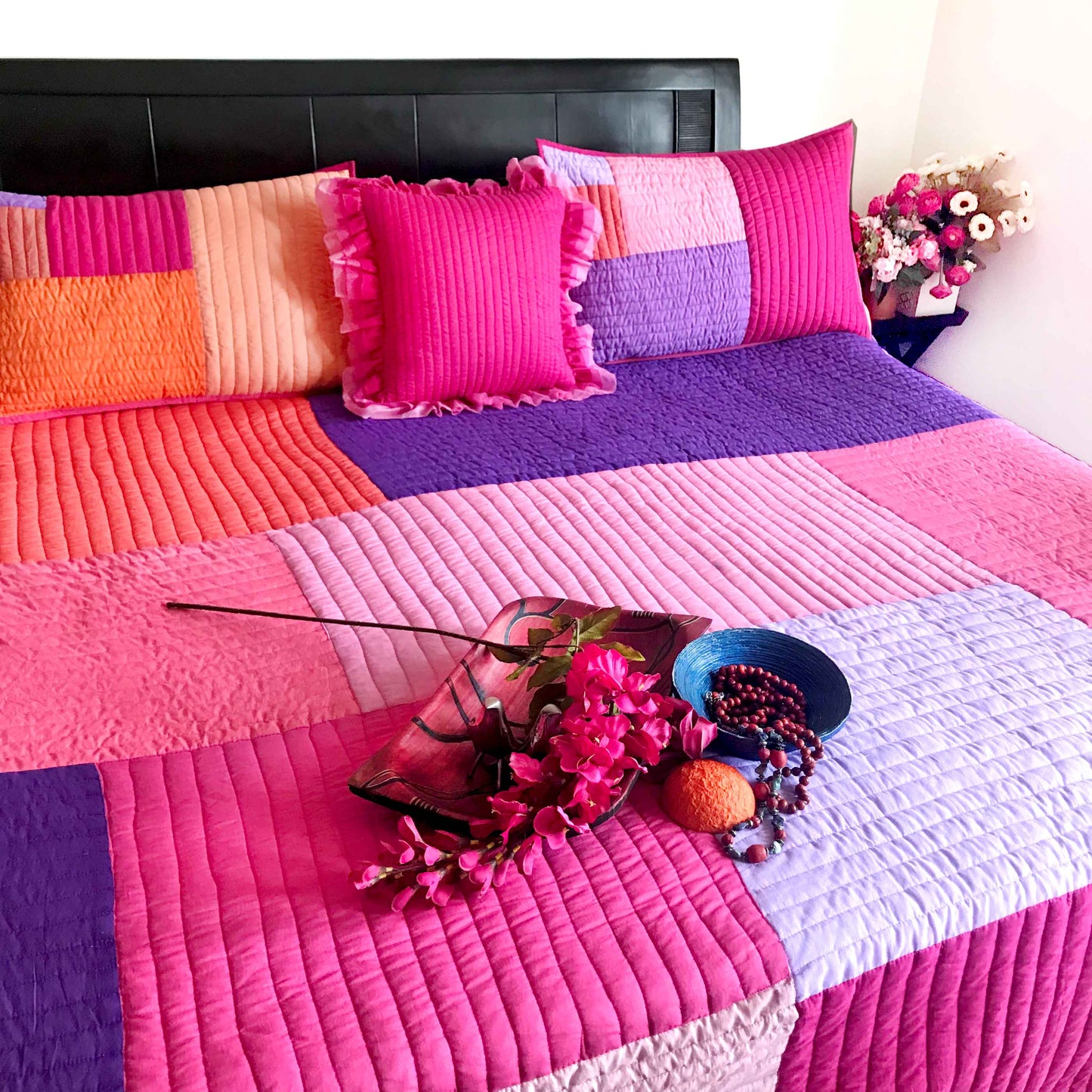 KHLOE COPENHAGEN MELANGE PATCHWORK QUILTED BEDCOVER SET