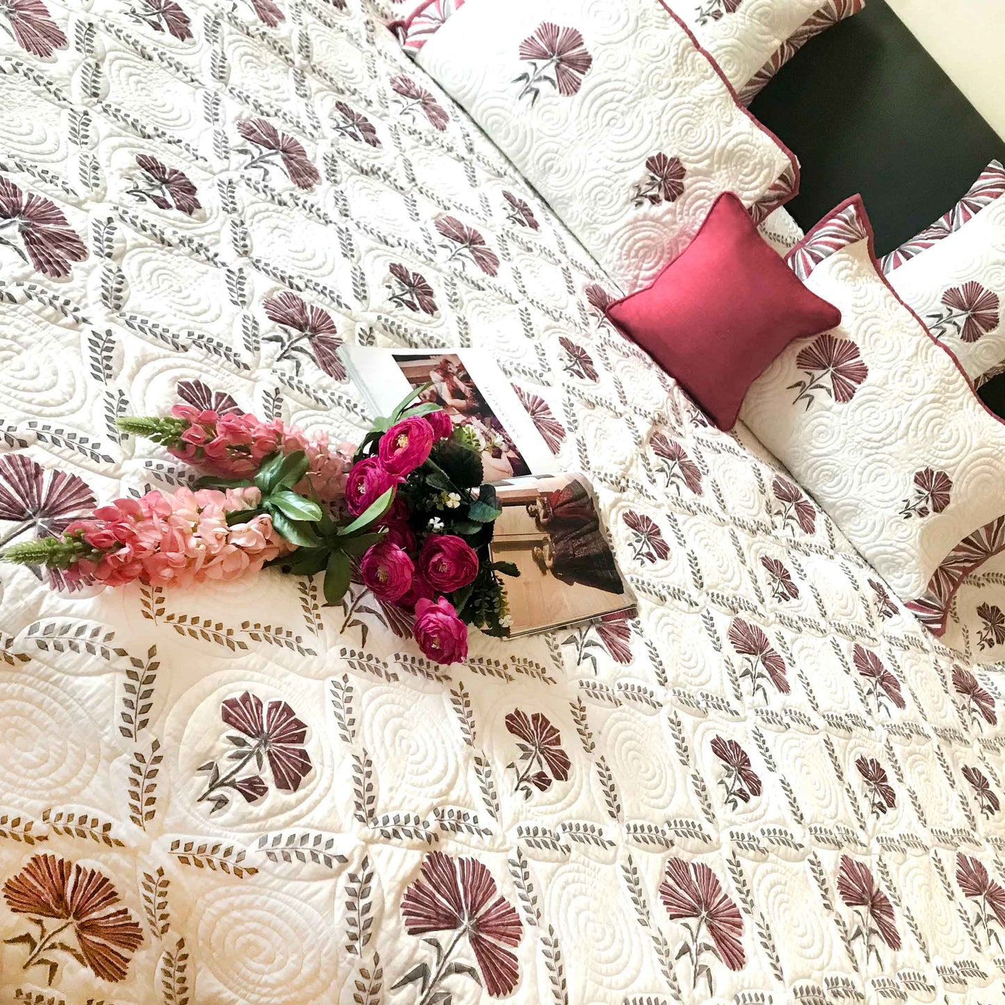 PALOMA PARISIAN PANACHE VINEYARD RED 6 PIECE QUILTED BEDCOVER SET