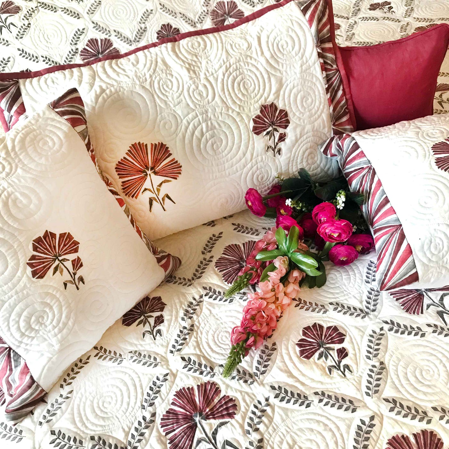 PALOMA PARISIAN PANACHE VINEYARD RED 6 PIECE QUILTED BEDCOVER SET