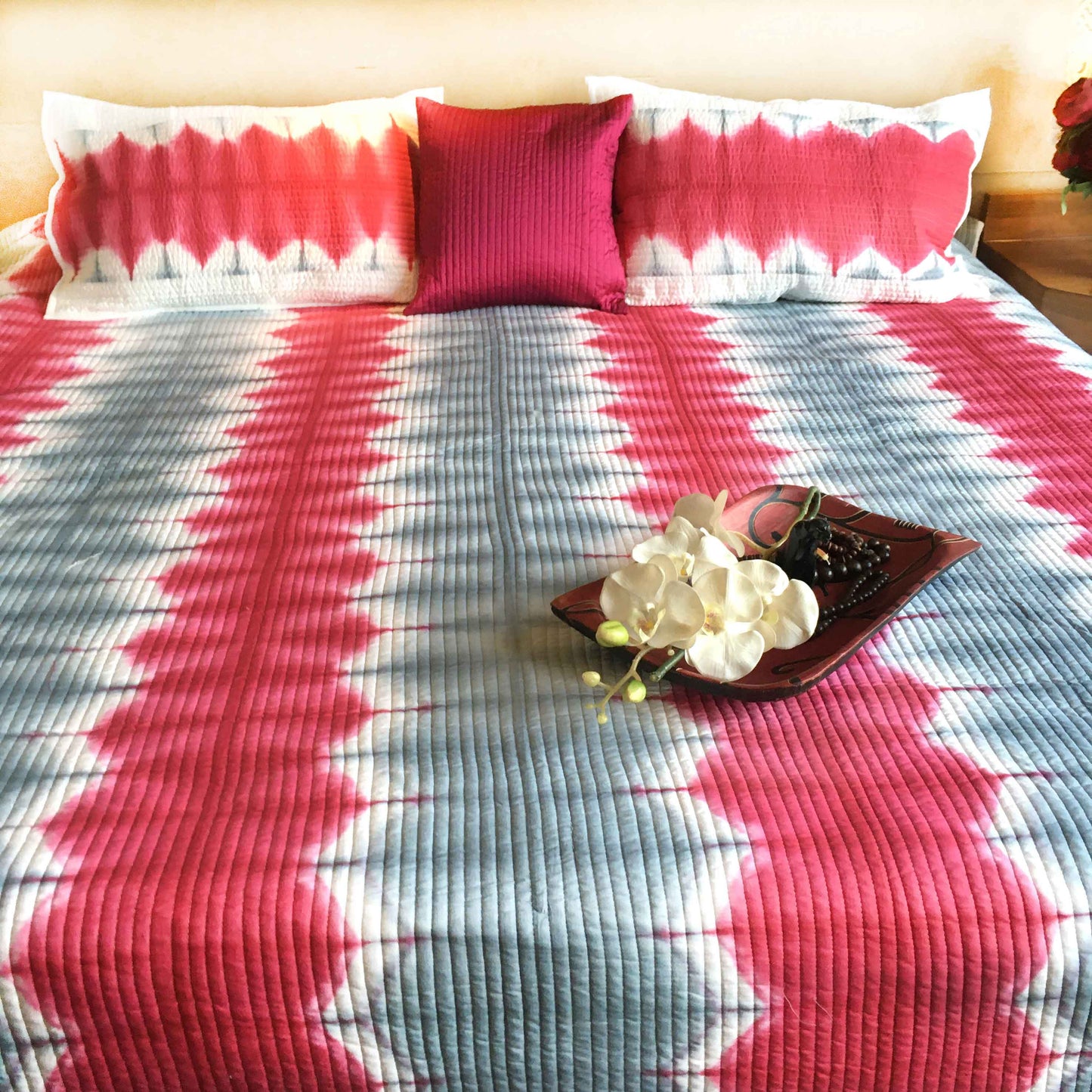 VALERIE LOVE ALWAYS SHIBORI SHABANG QUILTED BEDCOVER SET