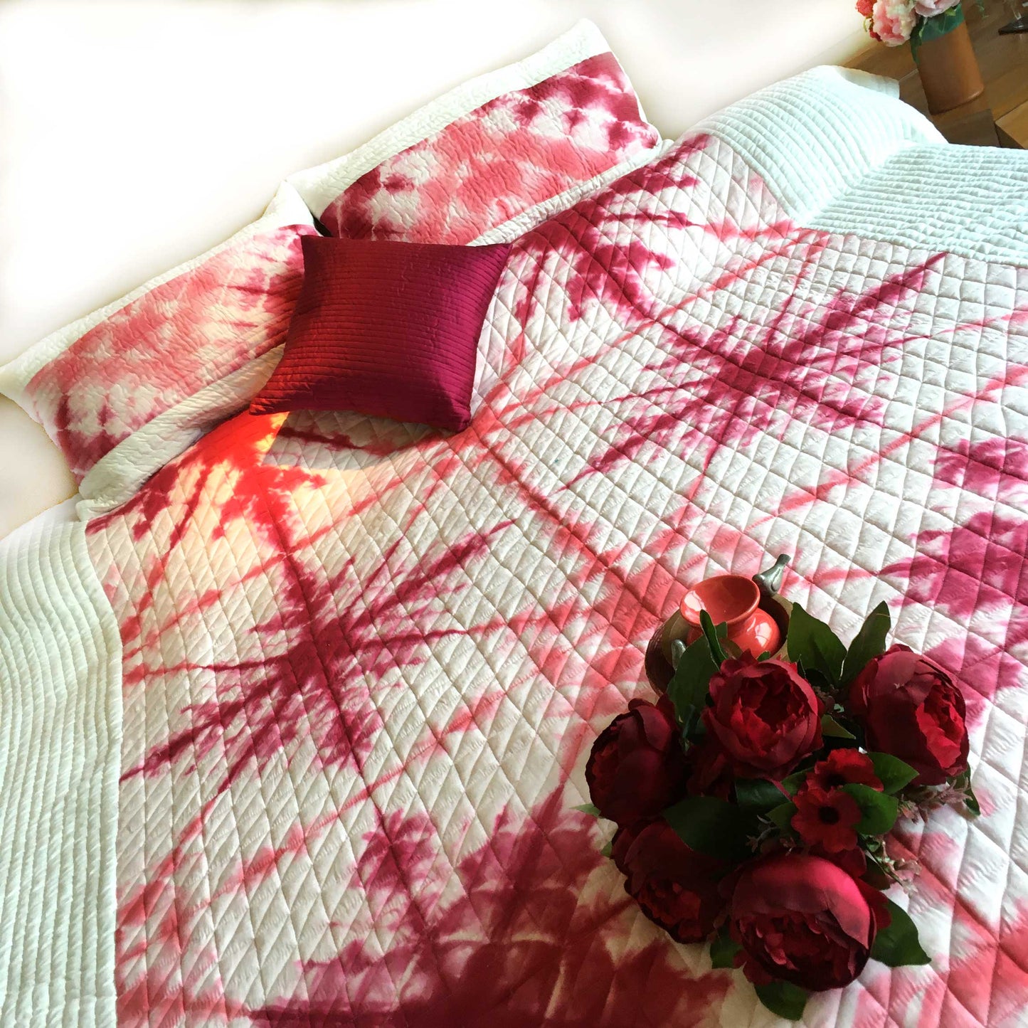 VIVIEN LOVE ALWAYS SHIBORI SHABANG QUILTED BEDCOVER SET