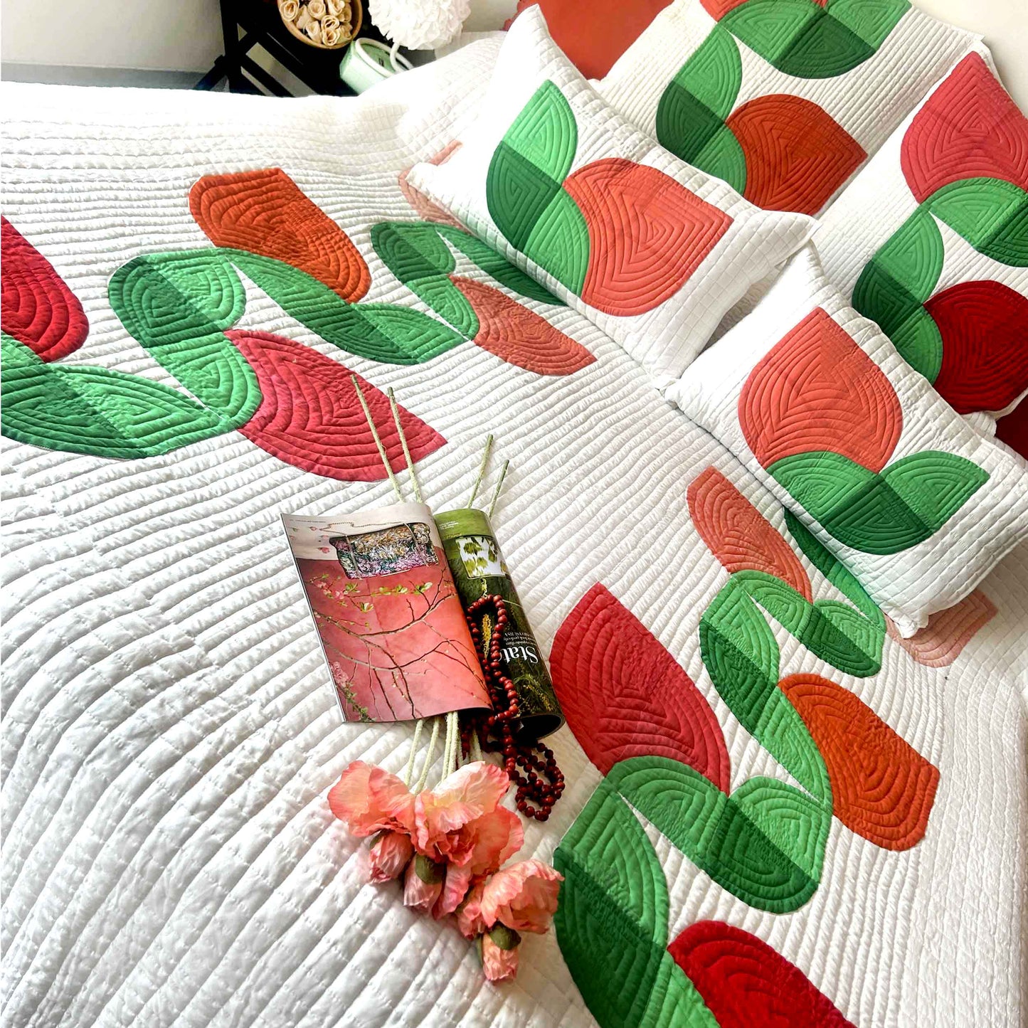 DARLENE TULIPS OF KASHMIR PATCHWORK QUILTED BEDCOVER SET