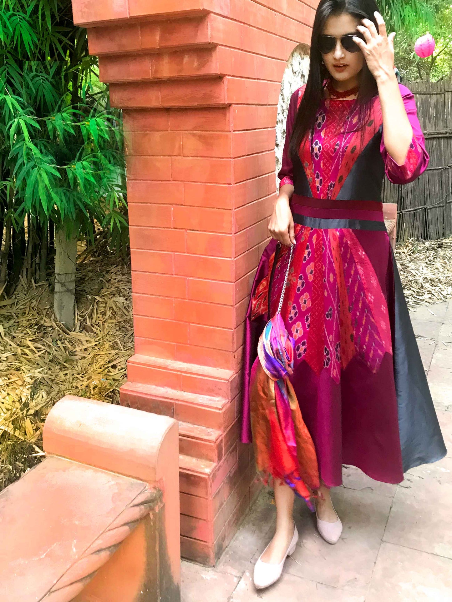 FRANCINE FESTIVE FLAMBOYANCE PATOLA SILK PATCHWORK DRESS