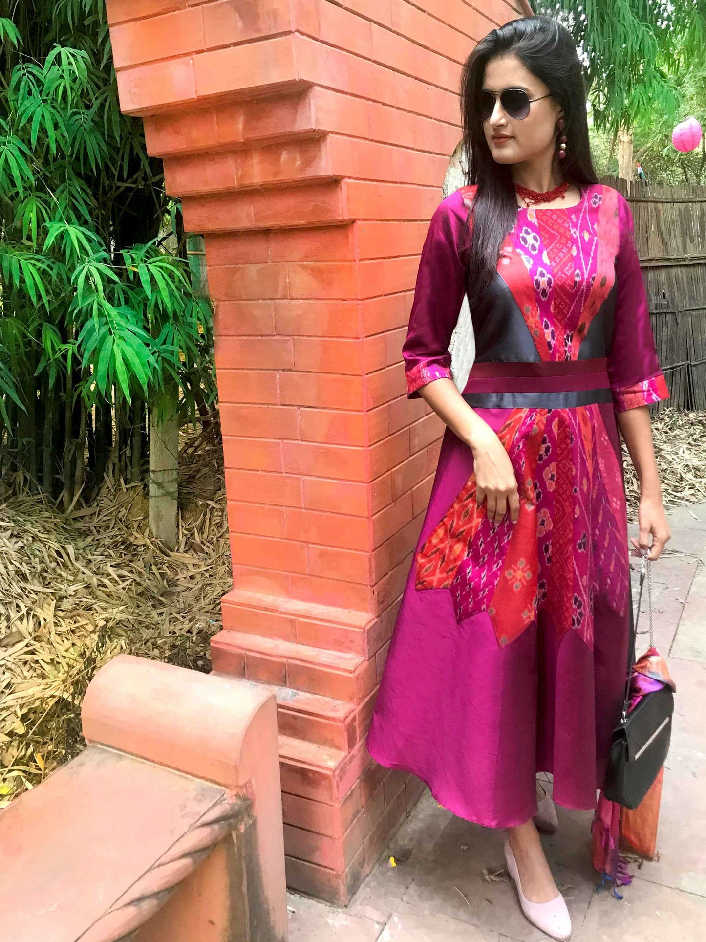 FRANCINE FESTIVE FLAMBOYANCE PATOLA SILK PATCHWORK DRESS