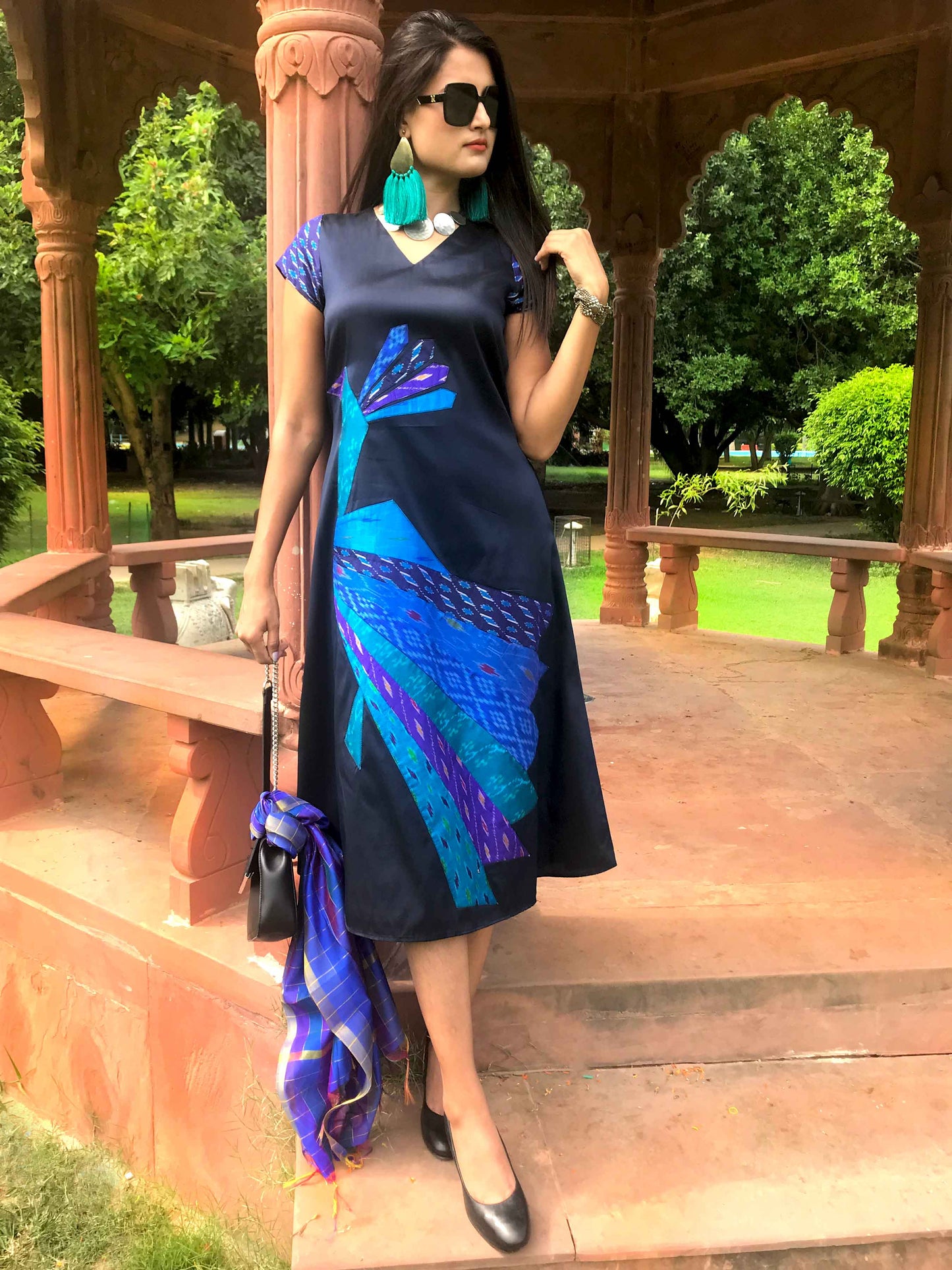 FARAH FESTIVE FLAMBOYANCE PATOLA SILK PATCHWORK DRESS