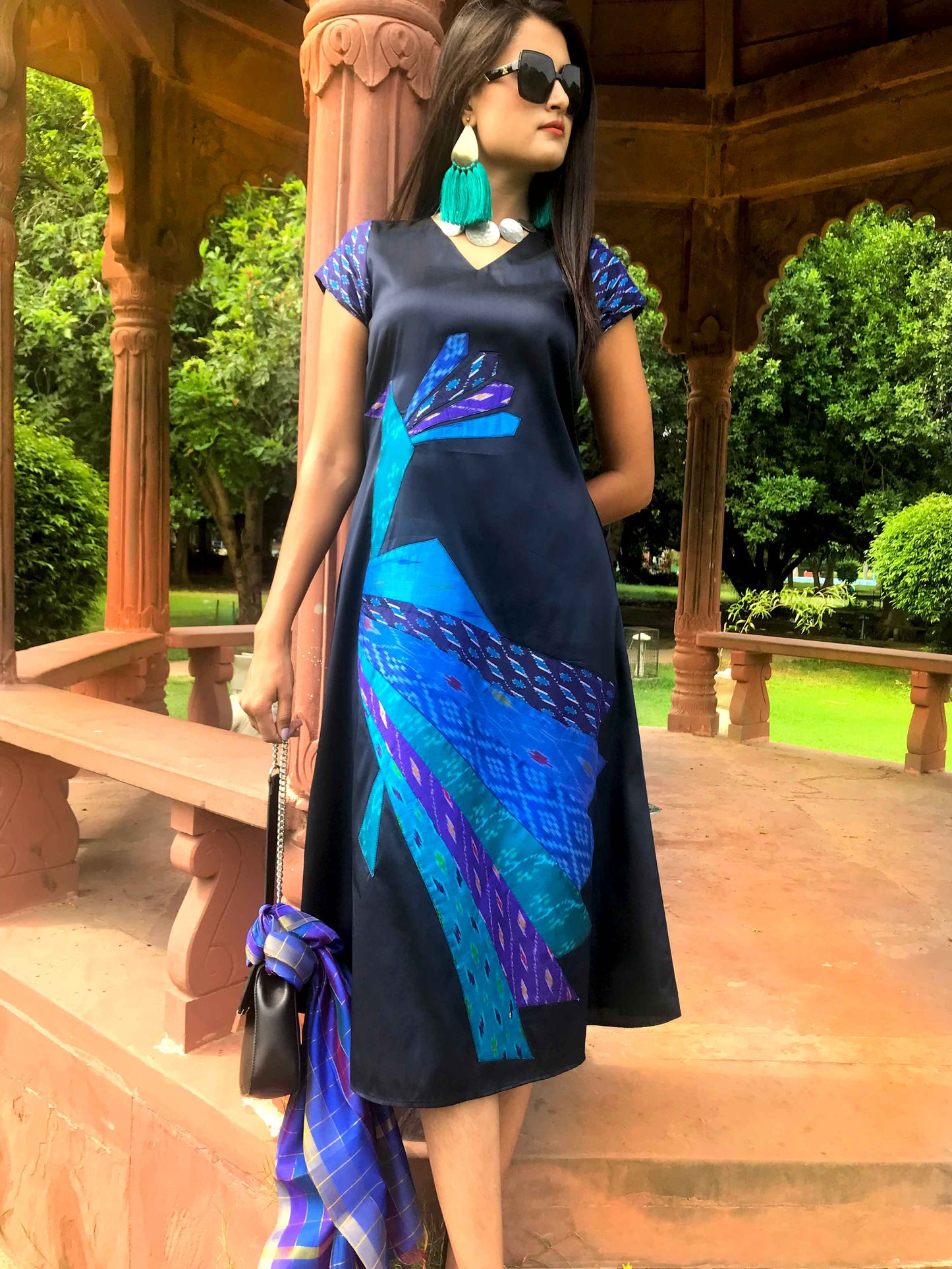 FARAH FESTIVE FLAMBOYANCE PATOLA SILK PATCHWORK DRESS