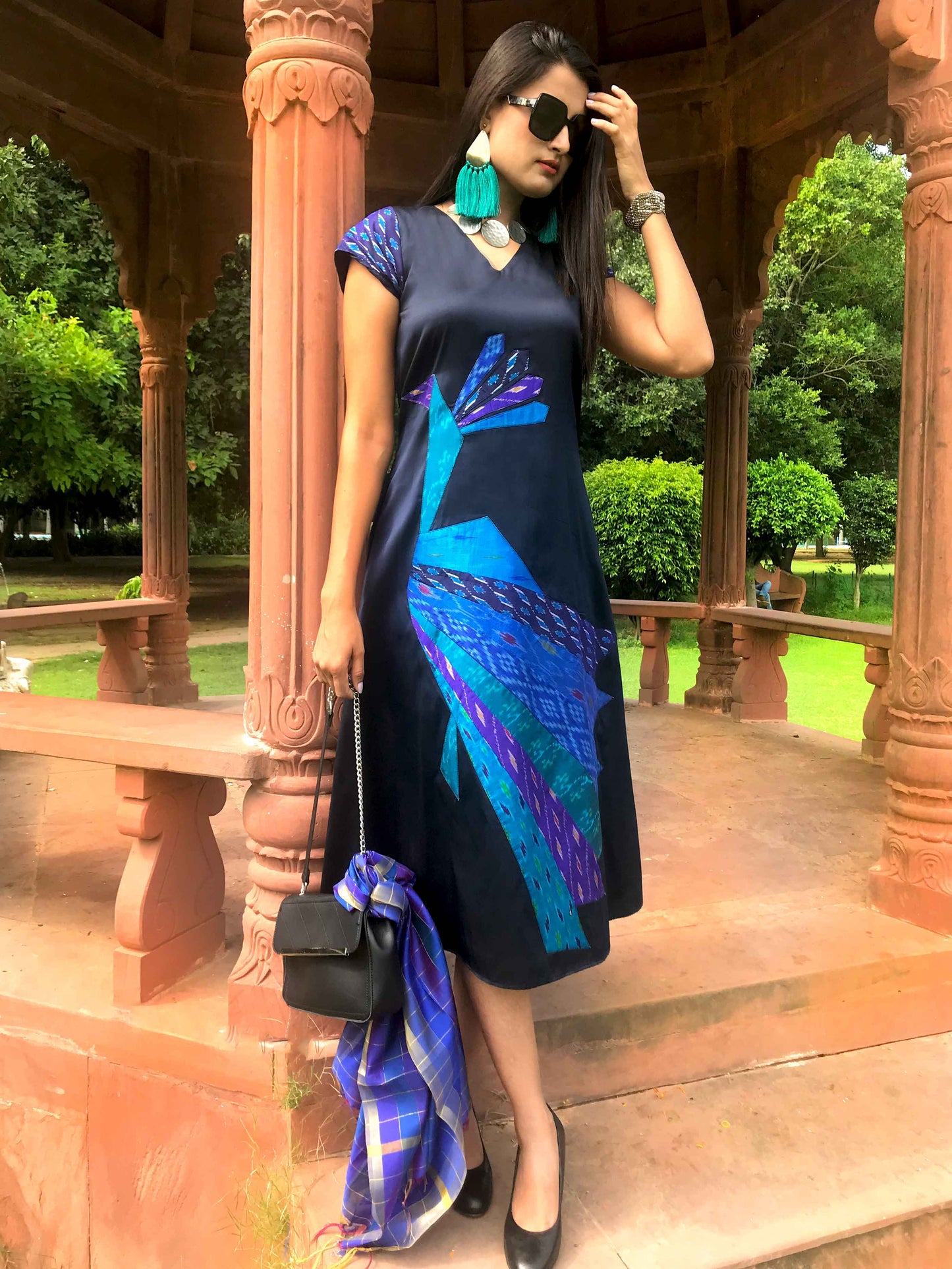 FARAH FESTIVE FLAMBOYANCE PATOLA SILK PATCHWORK DRESS