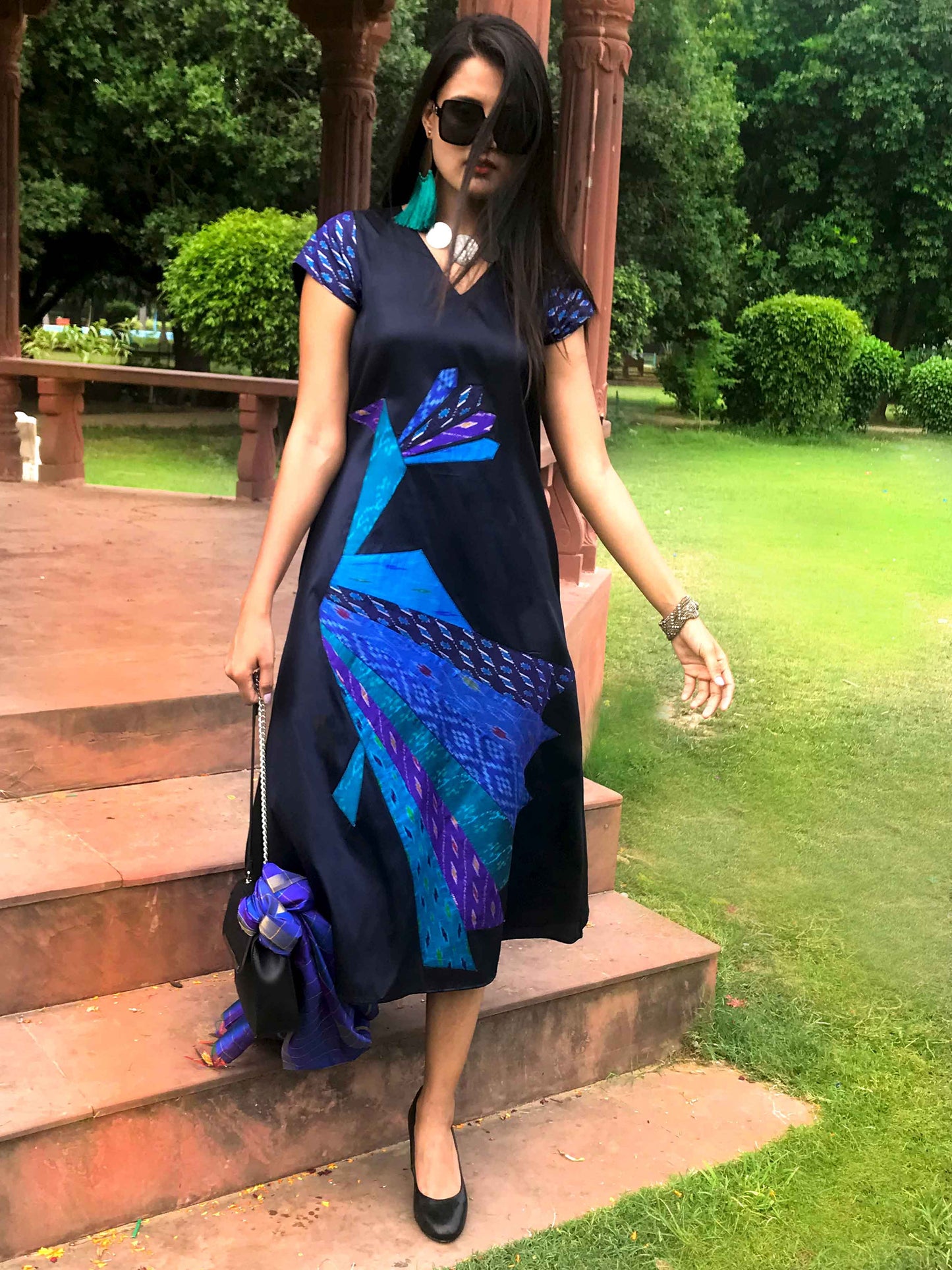 FARAH FESTIVE FLAMBOYANCE PATOLA SILK PATCHWORK DRESS