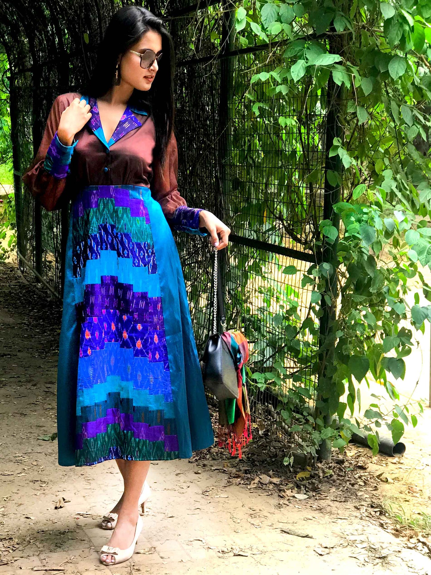 FILOMENA FESTIVE FLAMBOYANCE PATOLA SILK PATCHWORK DRESS