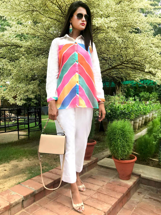 SHELLY SANTORINI STRIPES SILK KOTA DORIA TUNIC