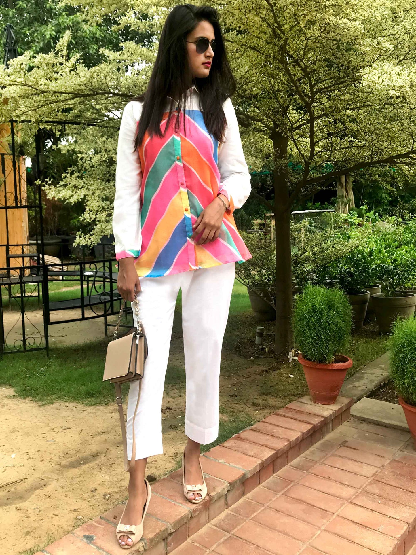 SHELLY SANTORINI STRIPES SILK KOTA DORIA TUNIC